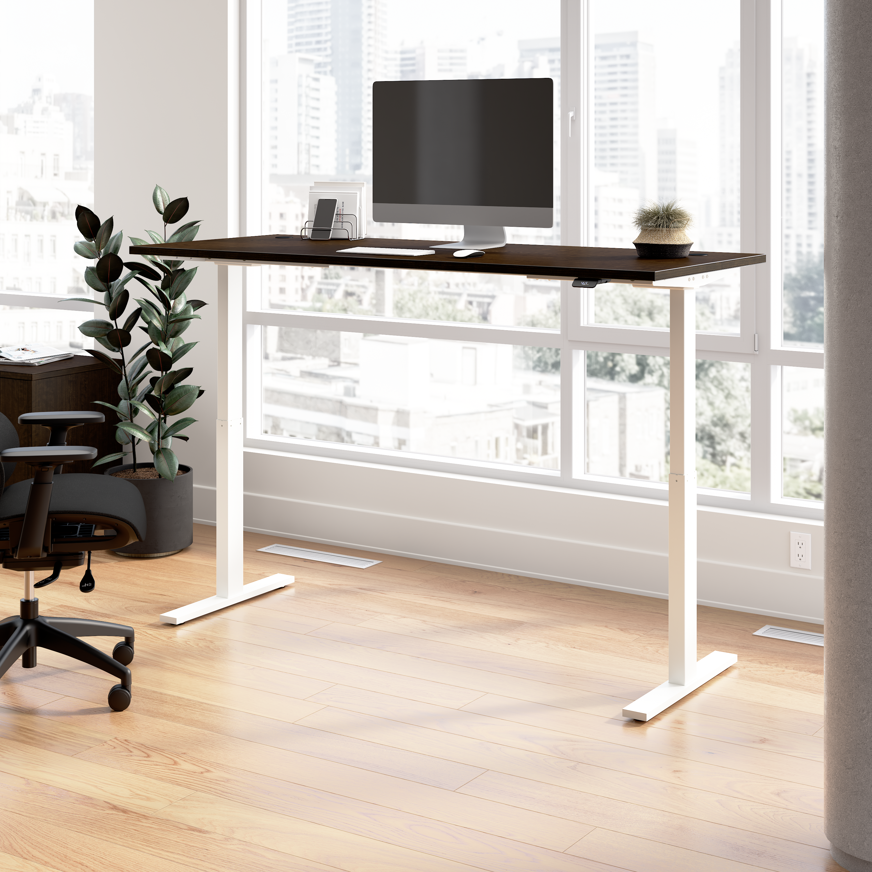 Shop Bush Business Furniture Move 60 Series 72W x 30D Electric Height Adjustable Standing Desk 01 M6S7230MRWK #color_mocha cherry/white powder coat