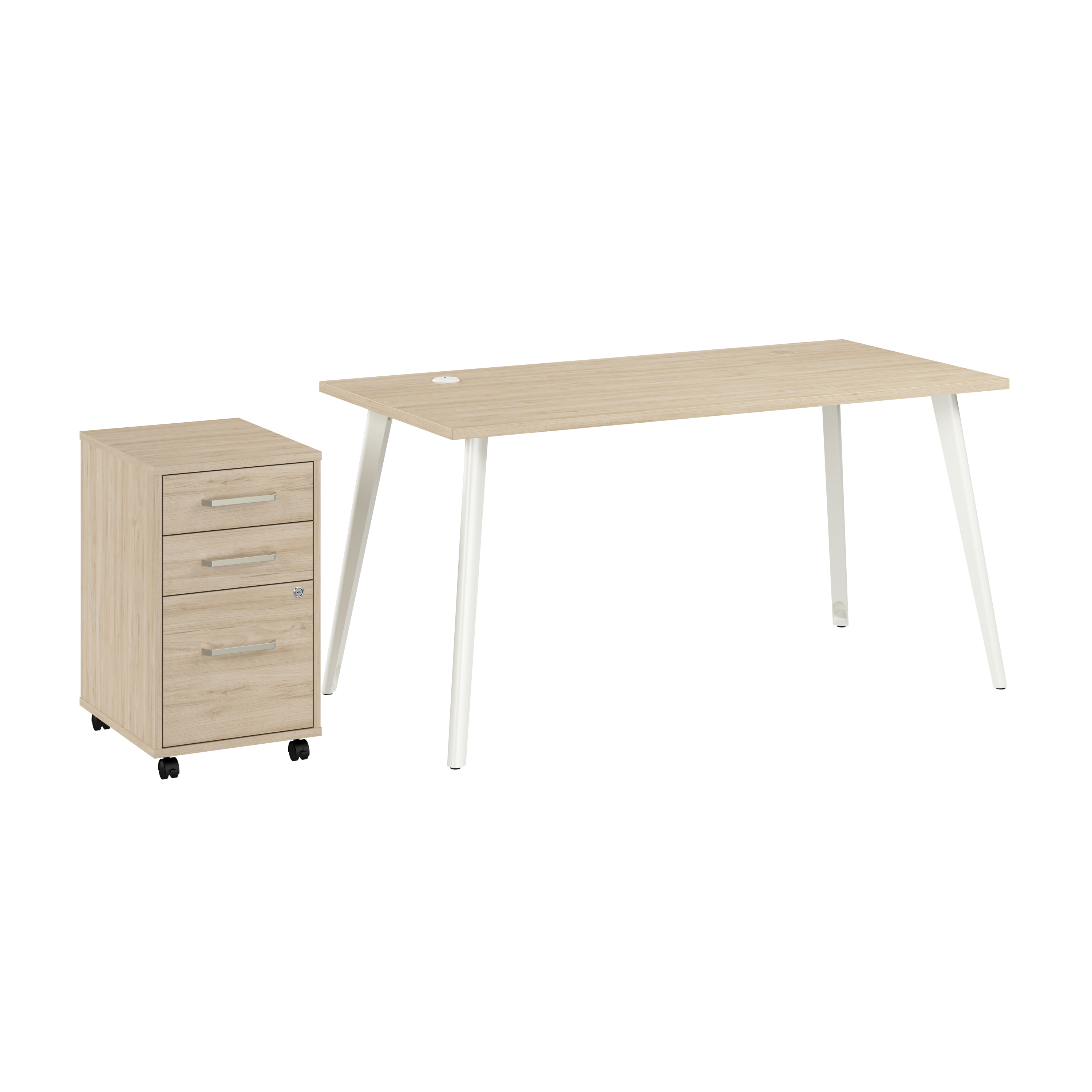 Shop Bush Business Furniture Vista 60W Desk with Splayed Metal Legs and 3 Drawer Mobile File Cabinet 02 VST002NESU #color_natural elm