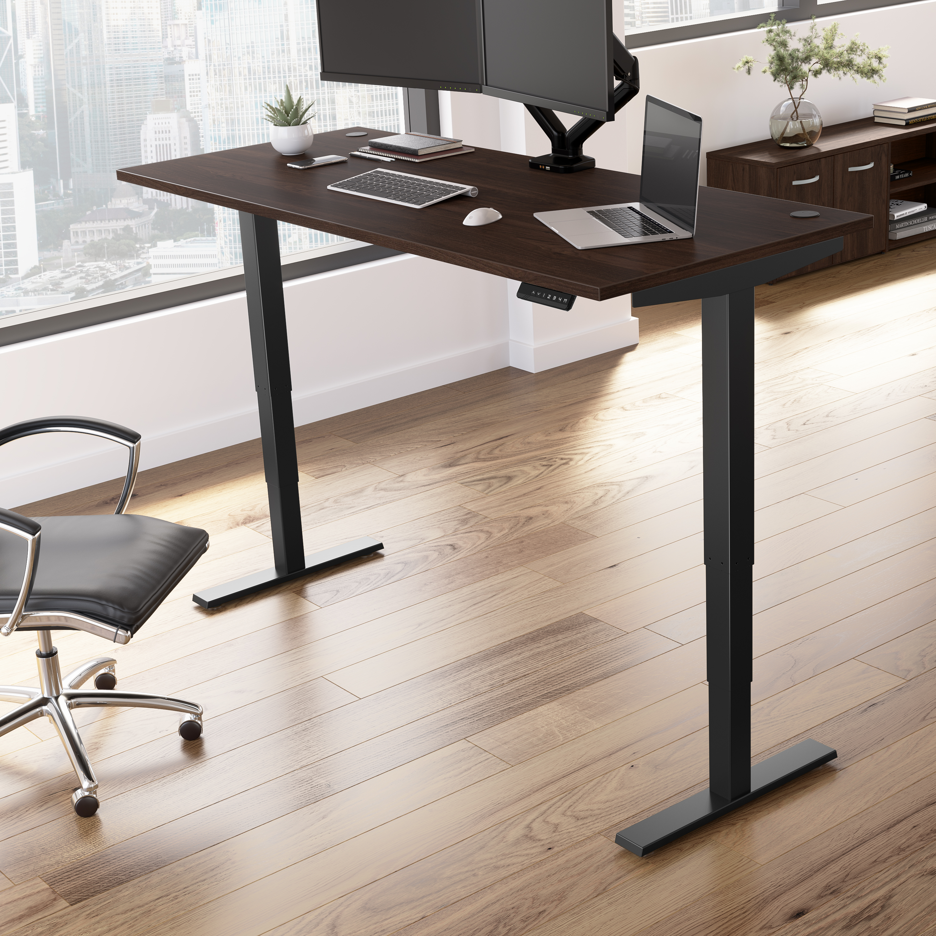 Shop Move 40 Series by Bush Business Furniture 72W x 30D Electric Height Adjustable Standing Desk 01 M4S7230BWBK #color_black walnut/black powder coat