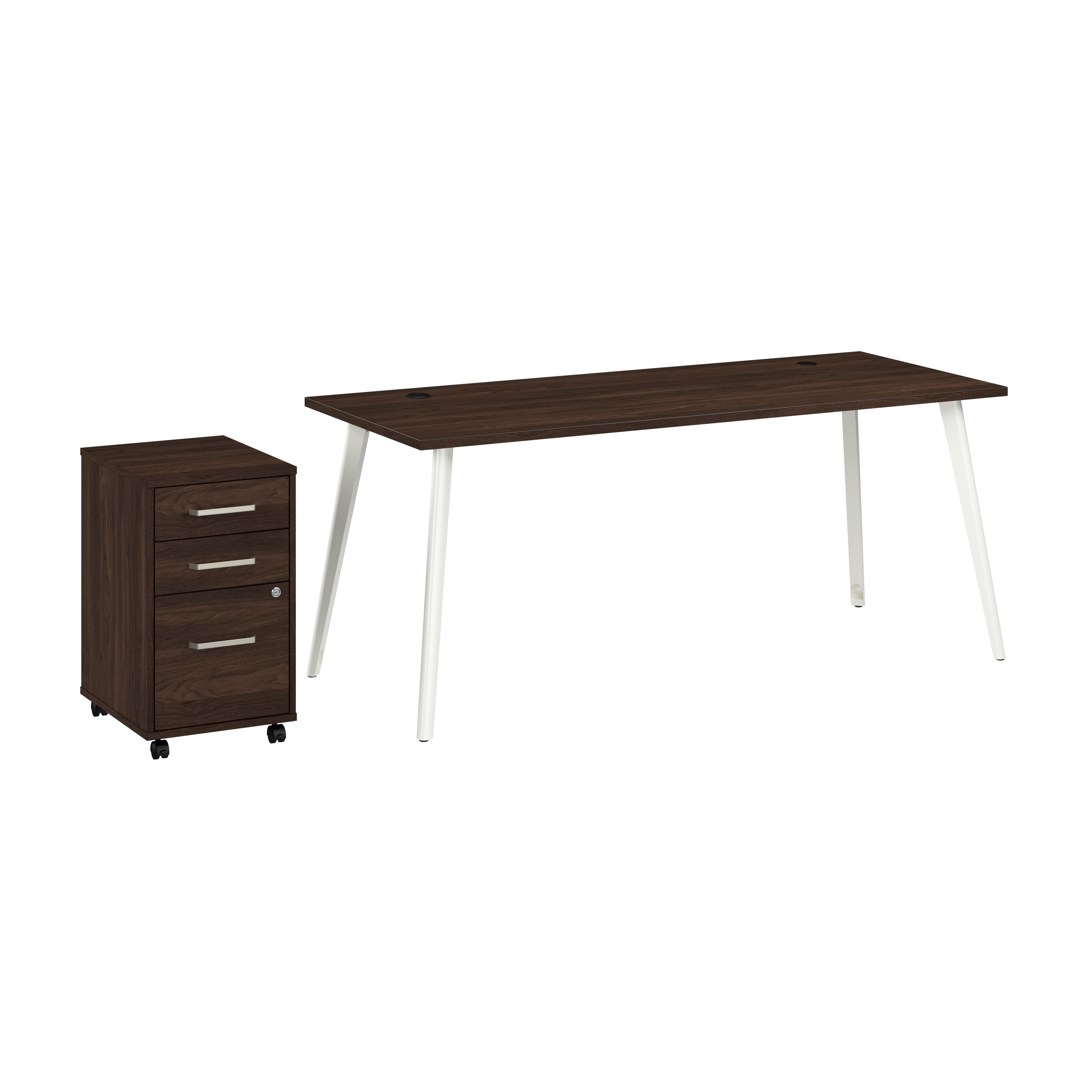 Shop Bush Business Furniture Vista 72W Desk with Splayed Metal Legs and 3 Drawer Mobile File Cabinet 02 VST001BWSU #color_black walnut