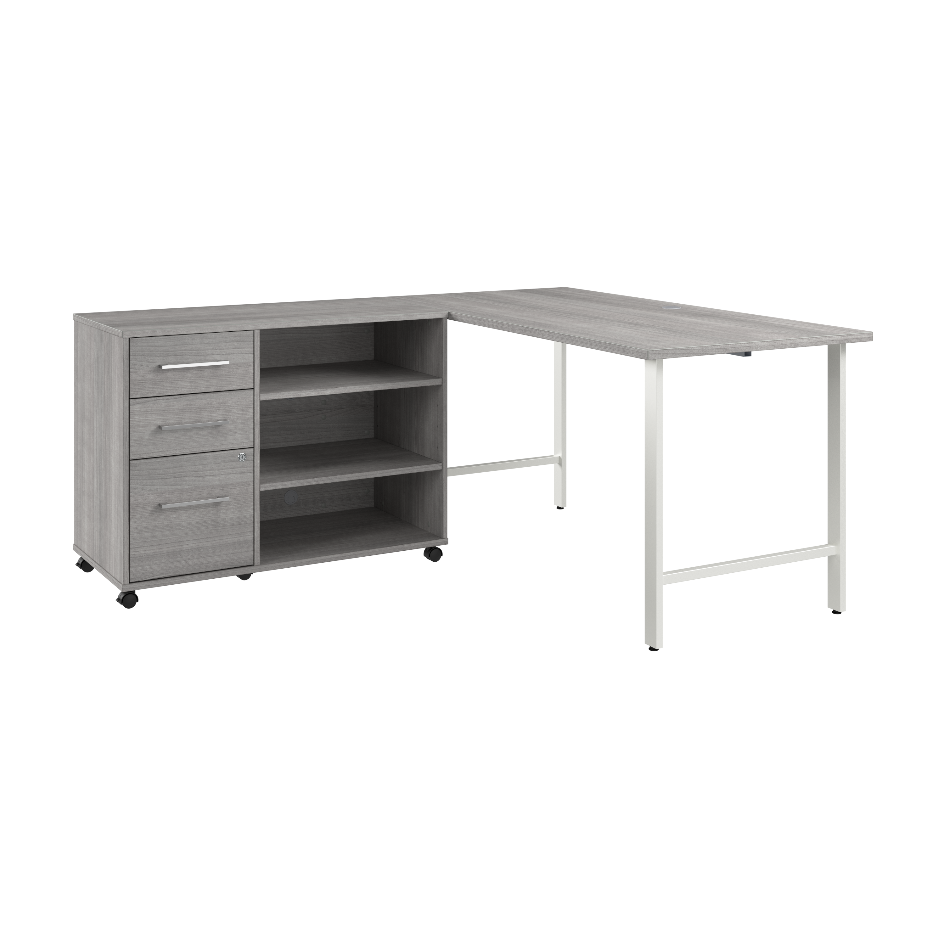 Shop Bush Business Furniture Hustle 60W x 30D Computer Desk and Storage Cabinet with Drawers and Shelves 02 HUS009PG #color_platinum gray