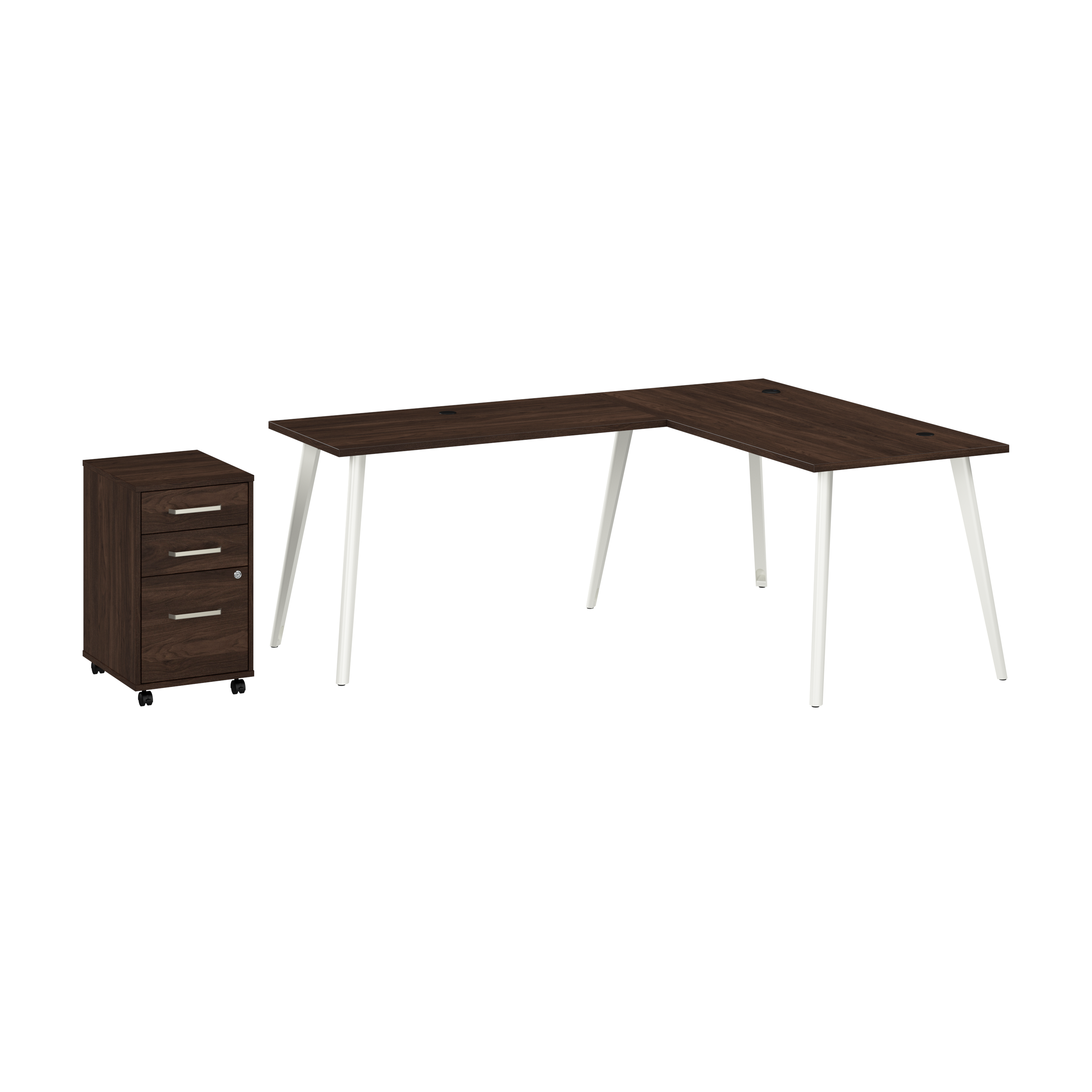 Shop Bush Business Furniture Vista 60W L Shaped Desk with Splayed Metal Legs and Mobile File Cabinet 02 VST008BWSU #color_black walnut