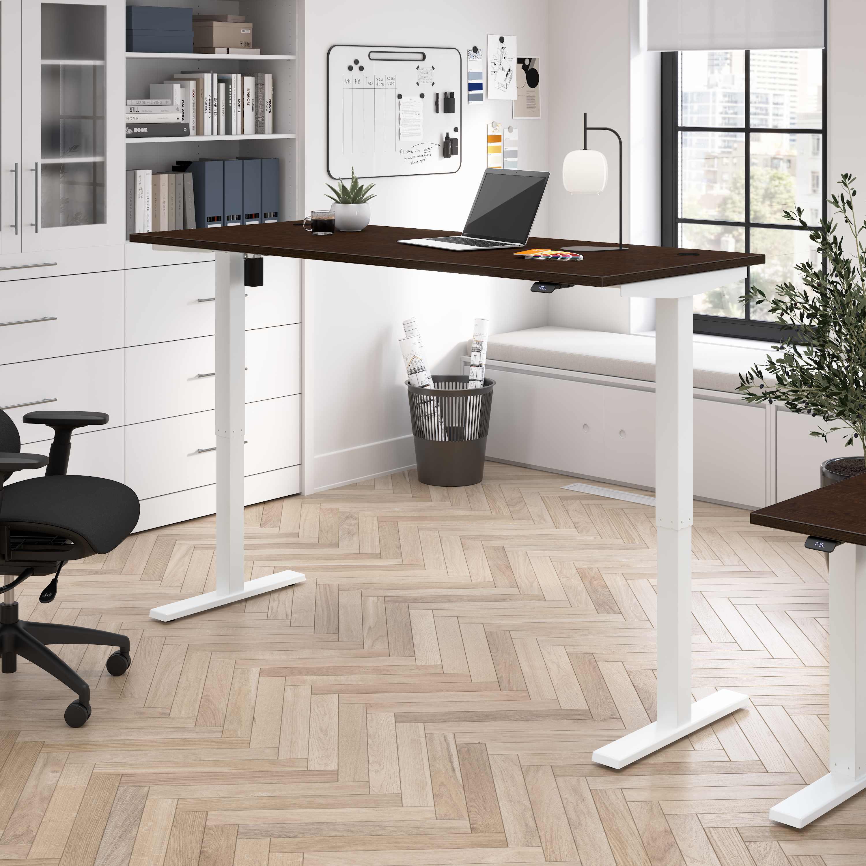 Shop Bush Business Furniture Move 40 Series 72W x 30D Electric Height Adjustable Standing Desk 01 M4S7230MRWK #color_mocha cherry/white powder coat