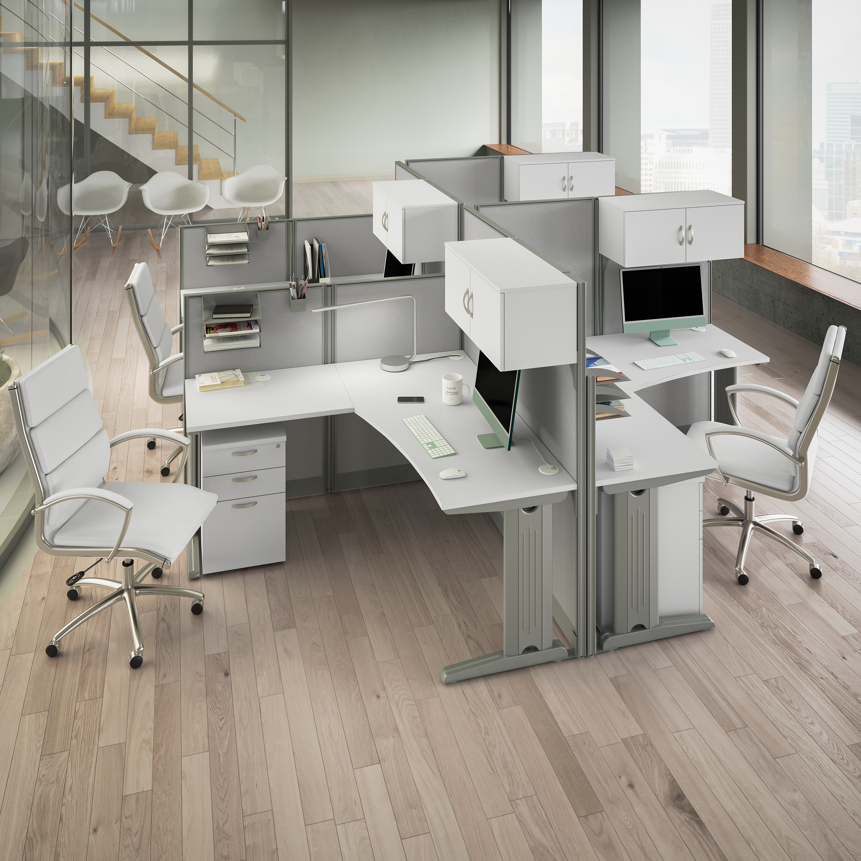 Shop Bush Business Furniture Office in an Hour 65W x 65D L Shaped Cubicle Desk 05 WC36194-03K #color_pure white