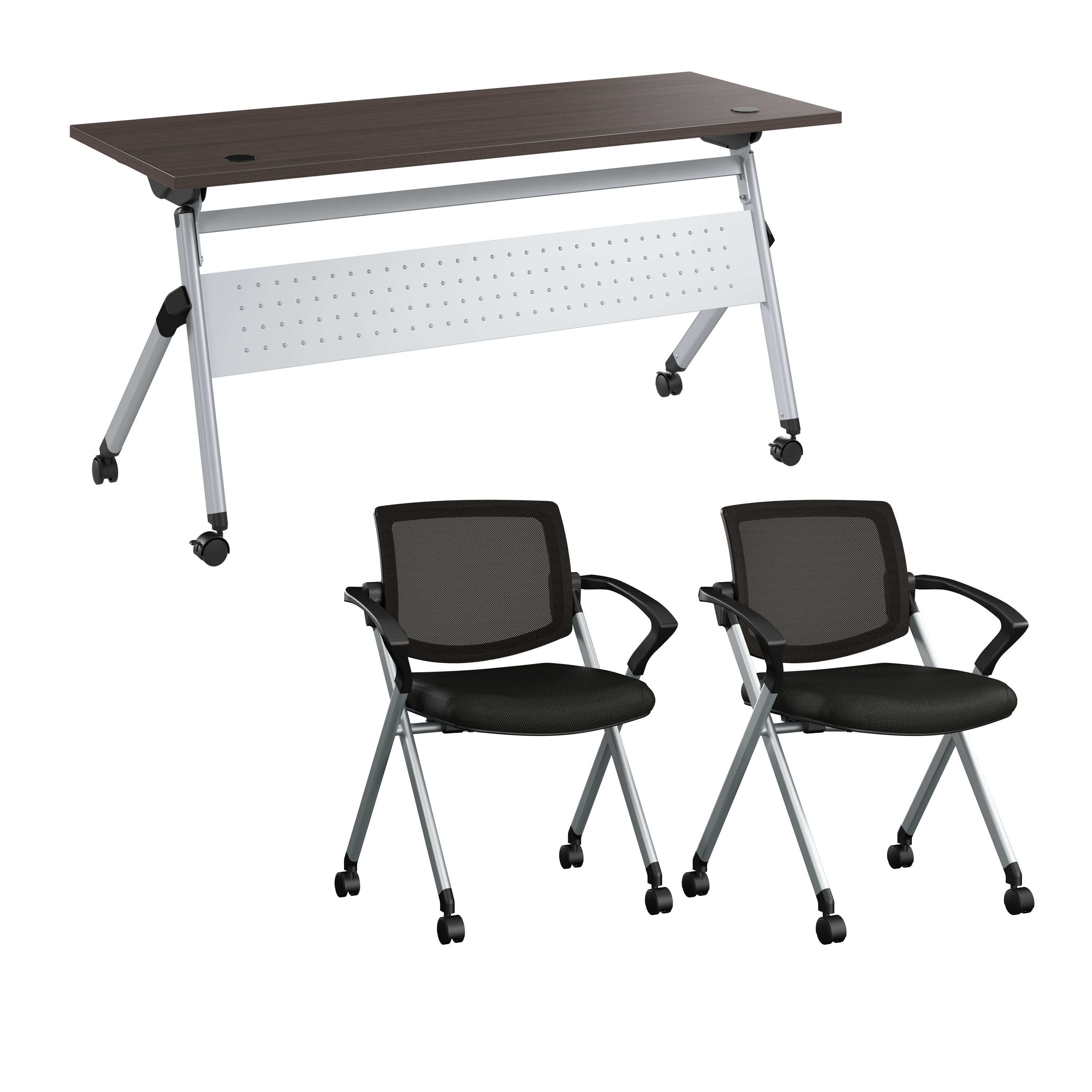 Shop Bush Business Furniture Envision 60W Folding Training Table and 2 Folding Chairs with Arms 02 NVS001SG #color_storm gray/cool gray metallic