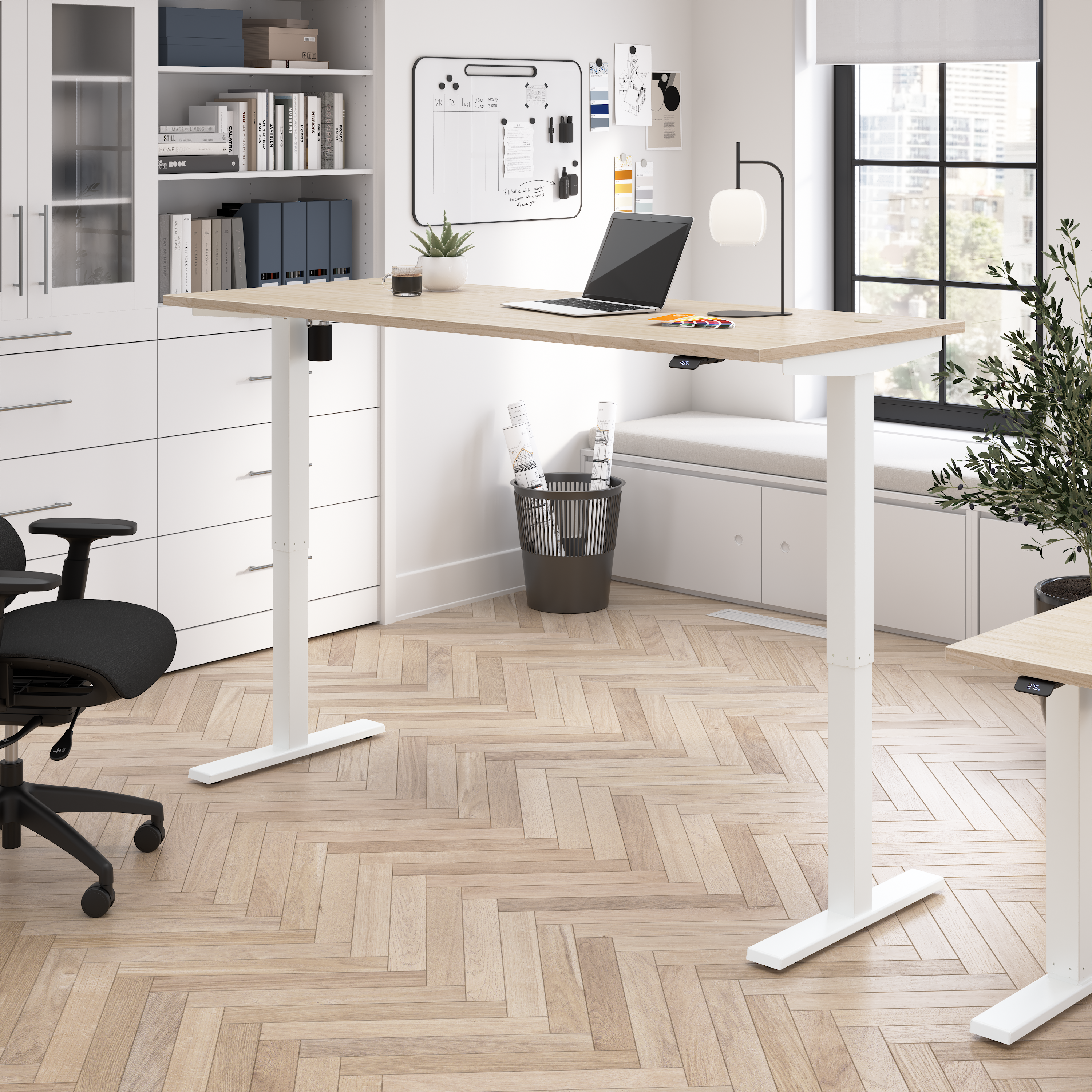 Shop Bush Business Furniture Move 40 Series 72W x 30D Electric Height Adjustable Standing Desk 01 M4S7230NEWK #color_natural elm/white powder coat