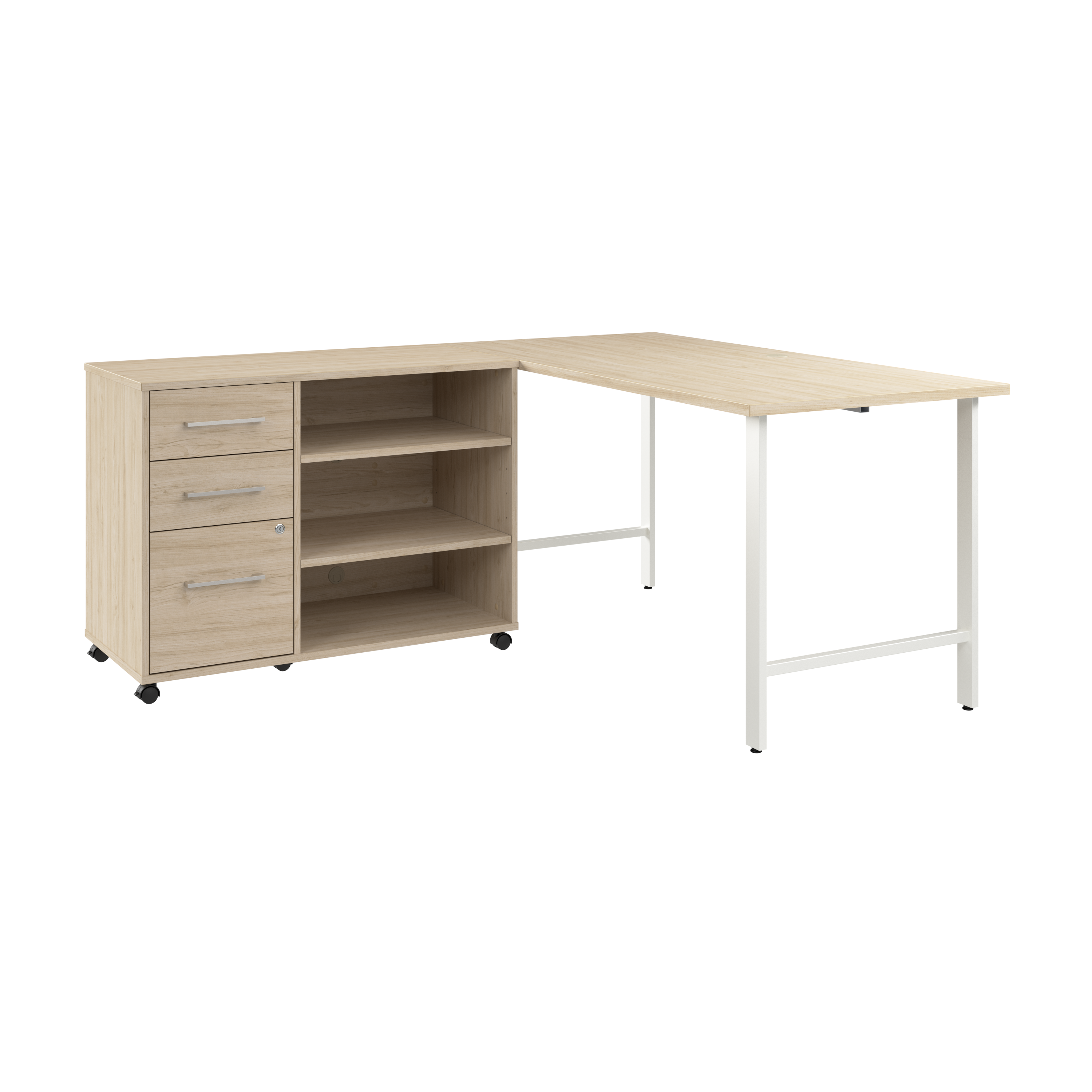 Shop Bush Business Furniture Hustle 60W x 30D Computer Desk and Storage Cabinet with Drawers and Shelves 02 HUS009NE #color_natural elm