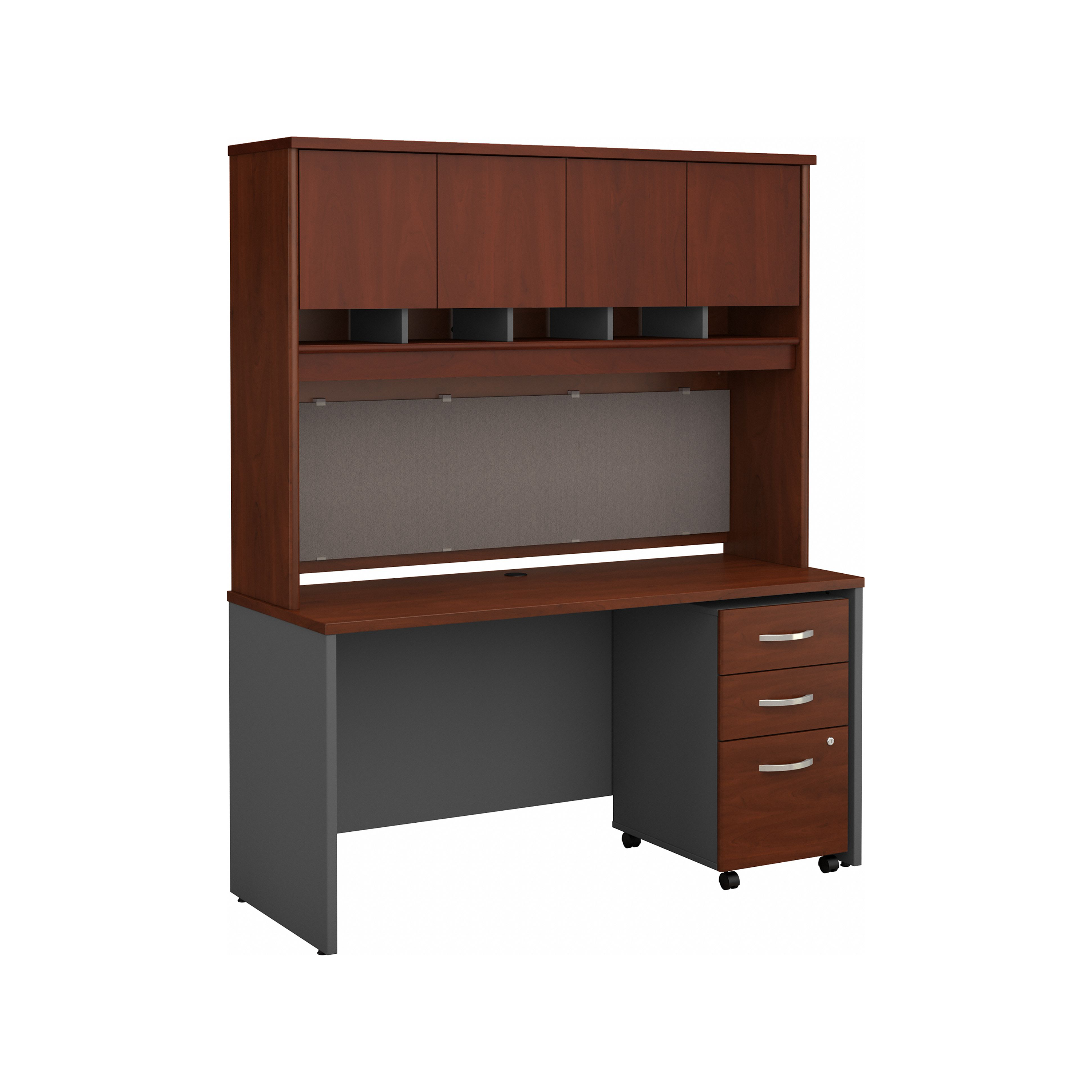 Shop Bush Business Furniture Series C 60W x 24D Office Desk with Hutch and Mobile File Cabinet 02 SRC014HCSU #color_hansen cherry