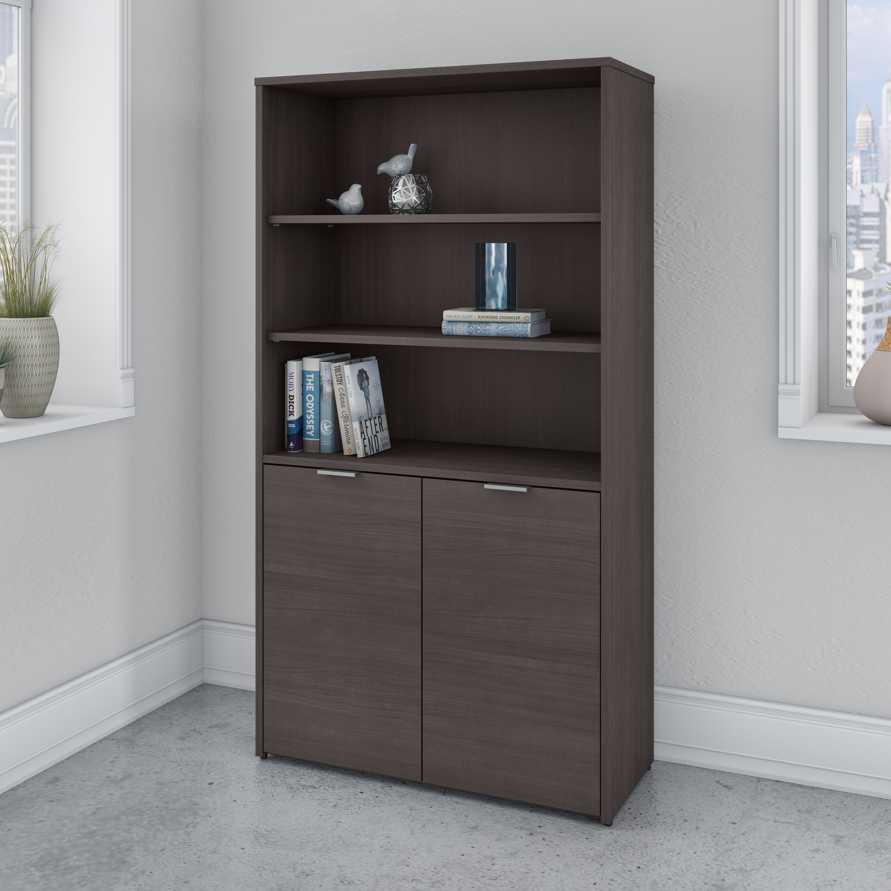 Shop Bush Business Furniture Jamestown 5 Shelf Bookcase with Doors 01 JTB136SG #color_storm gray