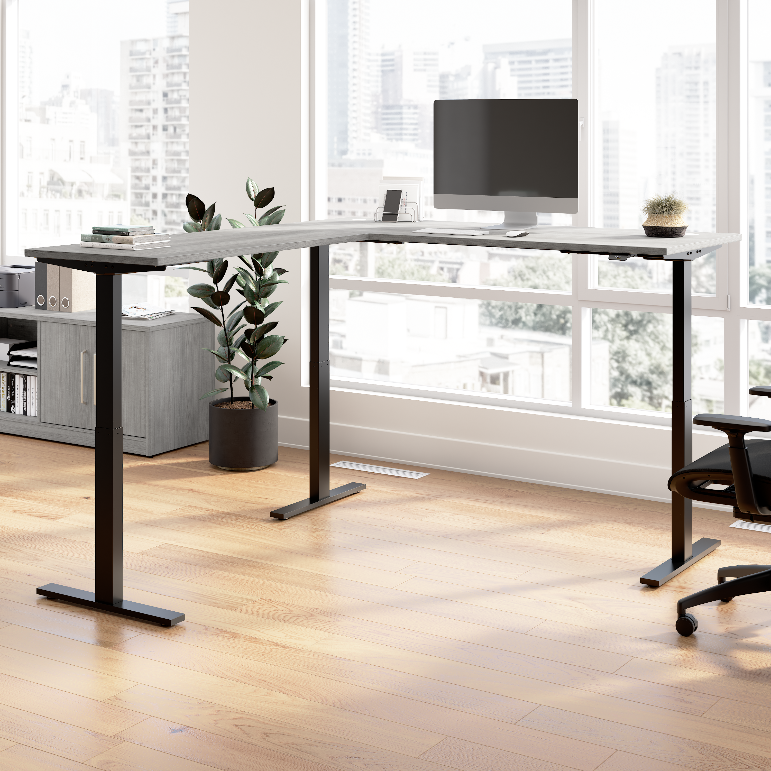 Shop Bush Business Furniture Move 60 Series 72W Height Adjustable L Shaped Standing Desk 01 M6SL7278PGBK #color_platinum gray/black powder coat