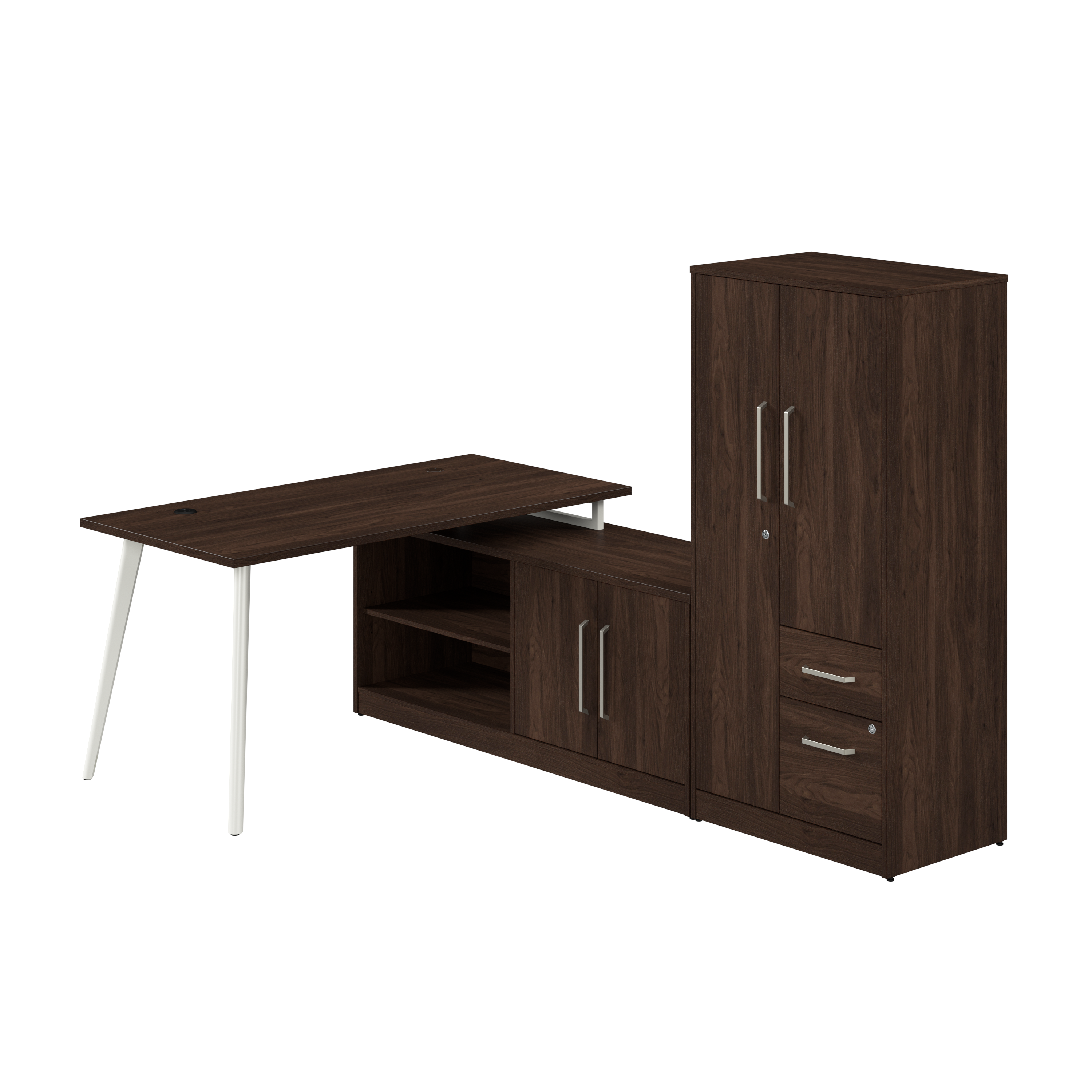 Shop Bush Business Furniture Vista 60W L Shaped Desk with Metal Legs, Low Storage Cabinet, and Wardrobe 02 VST010BW #color_black walnut