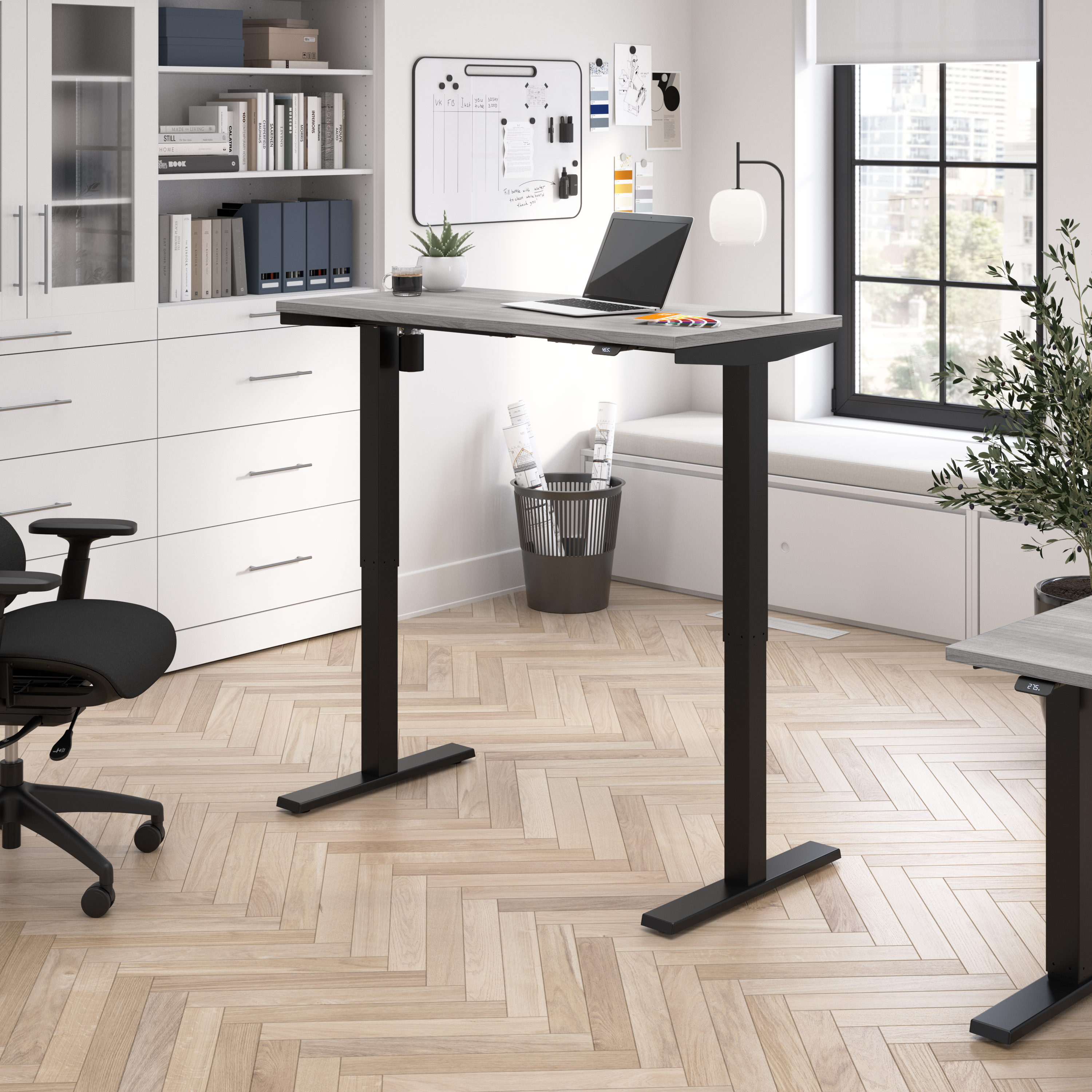 Shop Bush Business Furniture Move 40 Series 48W x 24D Electric Height Adjustable Standing Desk 01 M4S4824PGBK #color_platinum gray/black powder coat