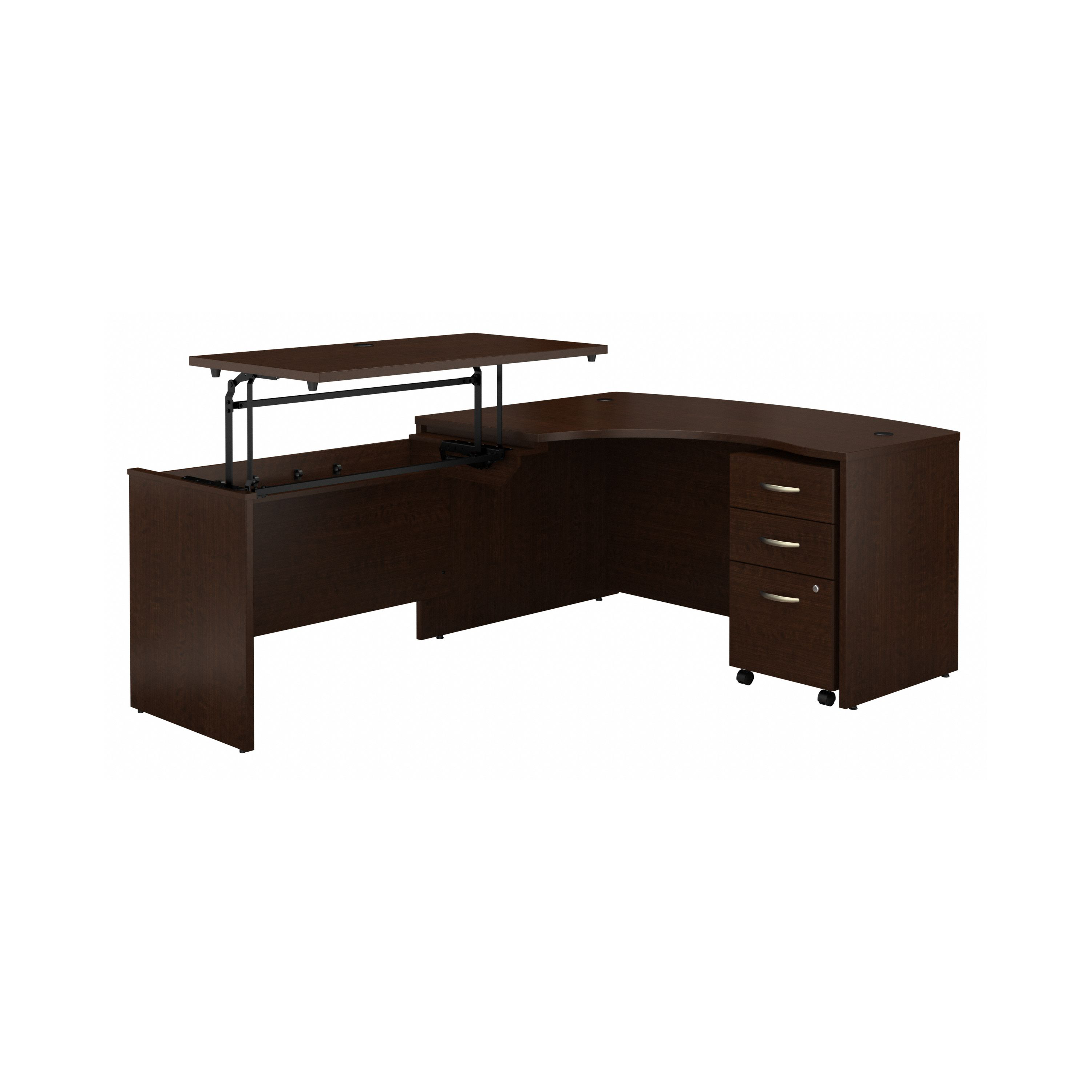 Shop Bush Business Furniture Series C 60W x 43D Left Hand 3 Position Sit to Stand L Shaped Desk with Mobile File Cabinet 02 SRC127MRSU #color_mocha cherry