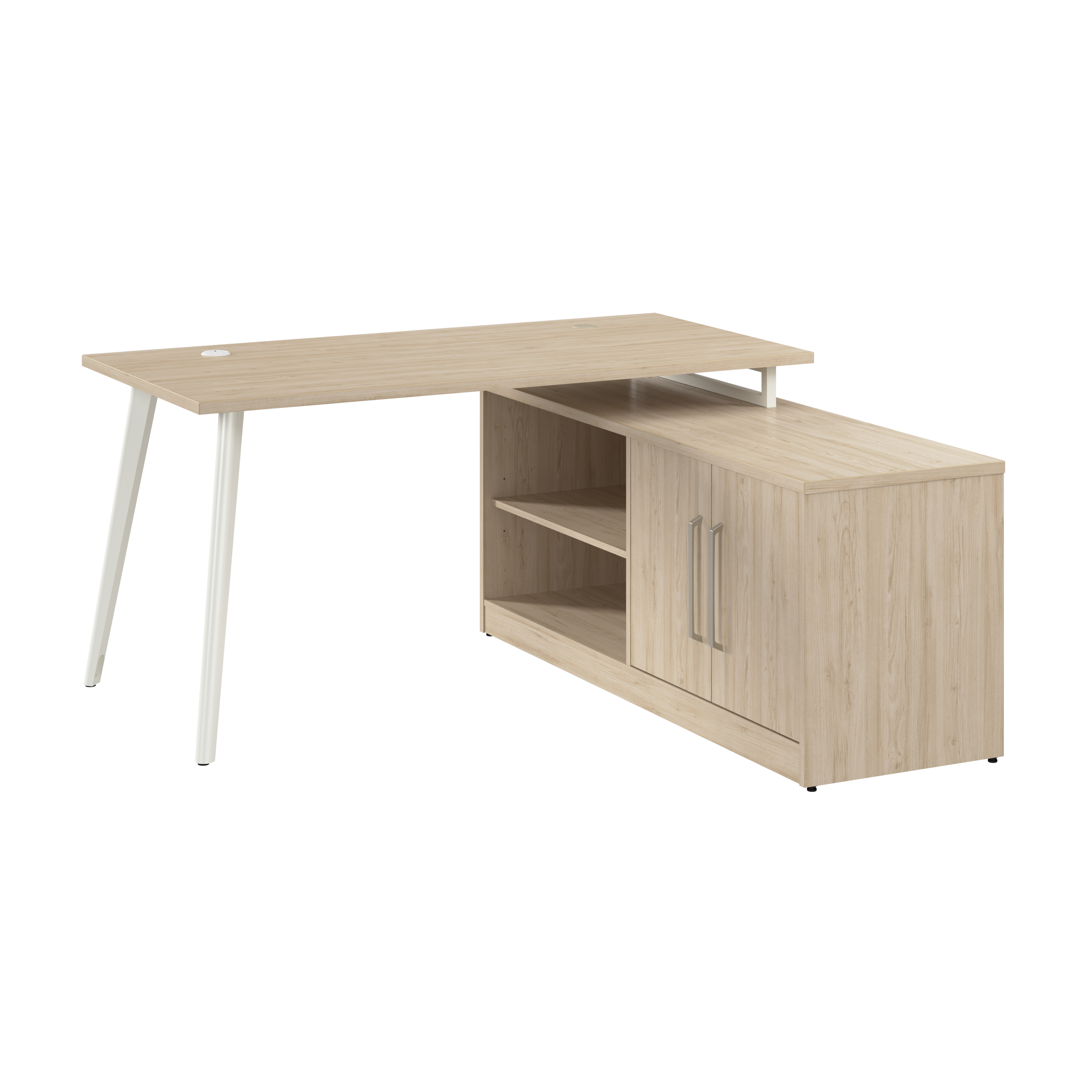 Shop Bush Business Furniture Vista 60W L Shaped Desk with Splayed Metal Legs and Low Storage Cabinet 02 VST006NE #color_natural elm