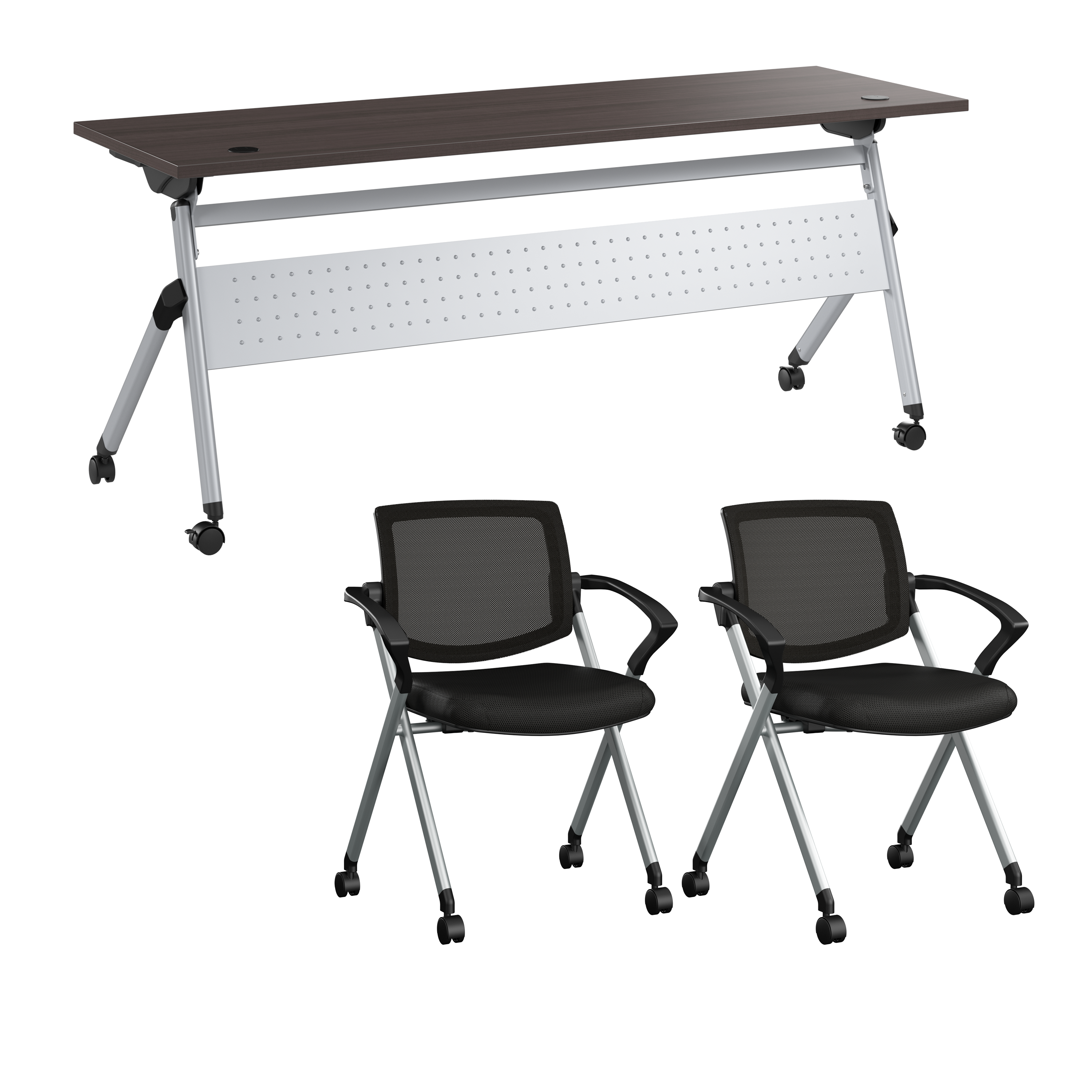 Shop Bush Business Furniture Envision 72W Folding Training Table and 2 Folding Chairs with Arms 02 NVS002SG #color_storm gray/cool gray metallic