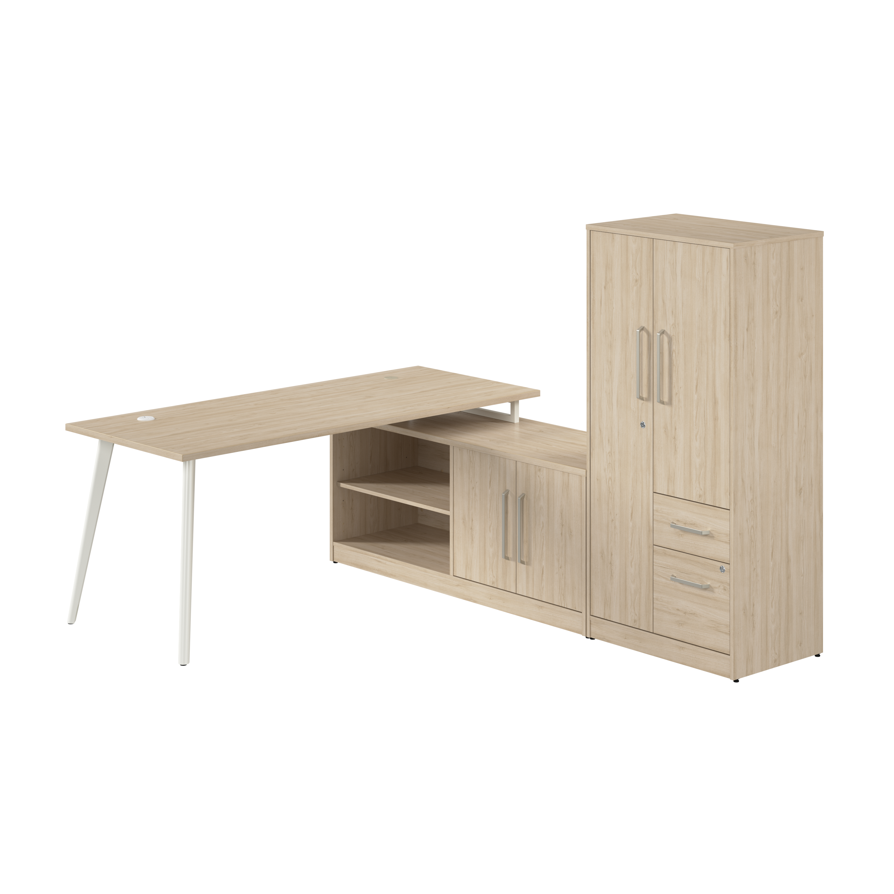 Shop Bush Business Furniture Vista 72W L Shaped Desk with Metal Legs, Low Storage Cabinet, and Wardrobe 02 VST009NE #color_natural elm