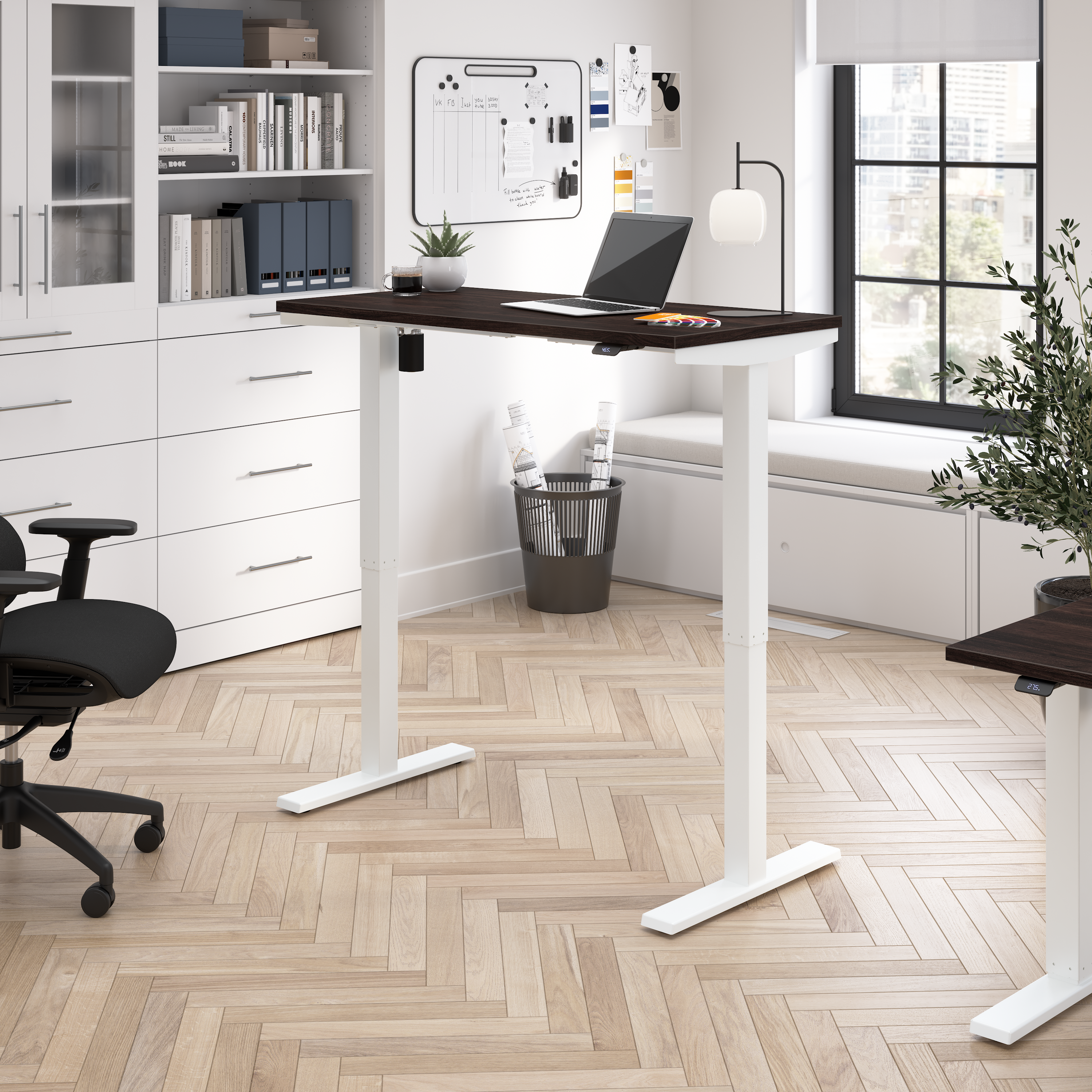 Shop Bush Business Furniture Move 40 Series 48W x 24D Electric Height Adjustable Standing Desk 01 M4S4824BWWK #color_black walnut/white powder coat