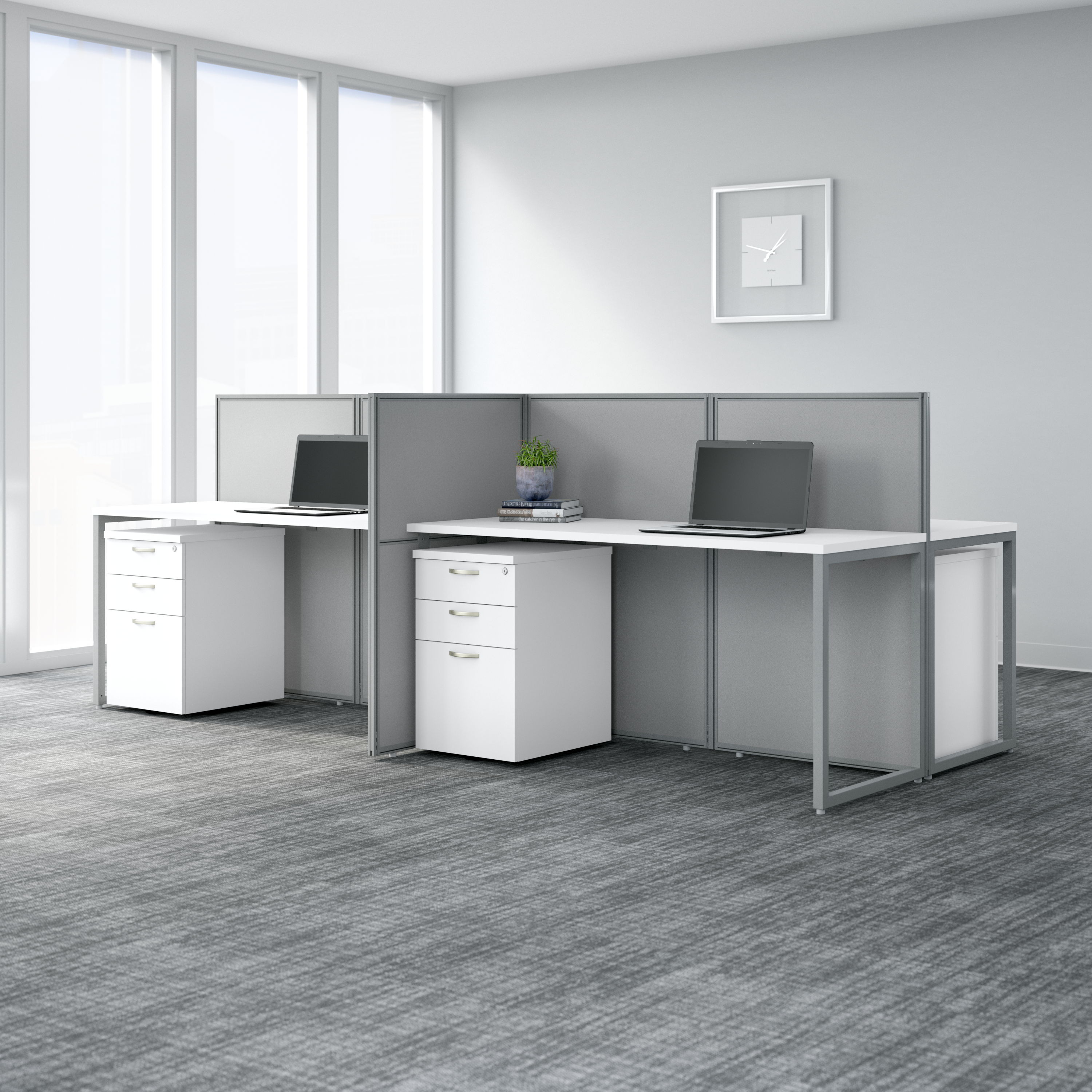 Shop Bush Business Furniture Easy Office 60W Cubicle Desk Workstation with 45H Closed Panels 05 EOD260WH-03K #color_pure white/silver gray fabric