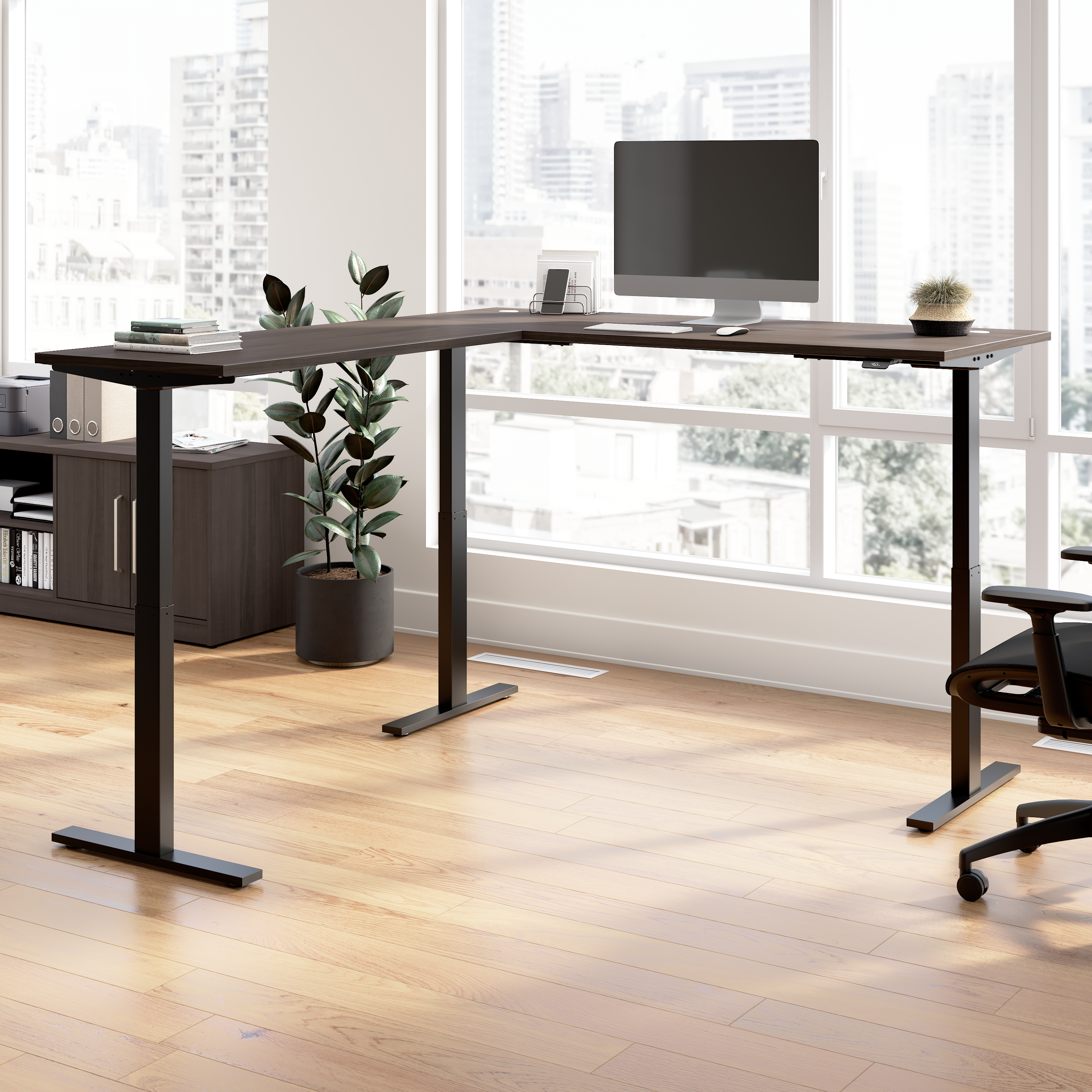 Shop Bush Business Furniture Move 60 Series 72W Height Adjustable L Shaped Standing Desk 01 M6SL7278SGBK #color_storm gray/black powder coat