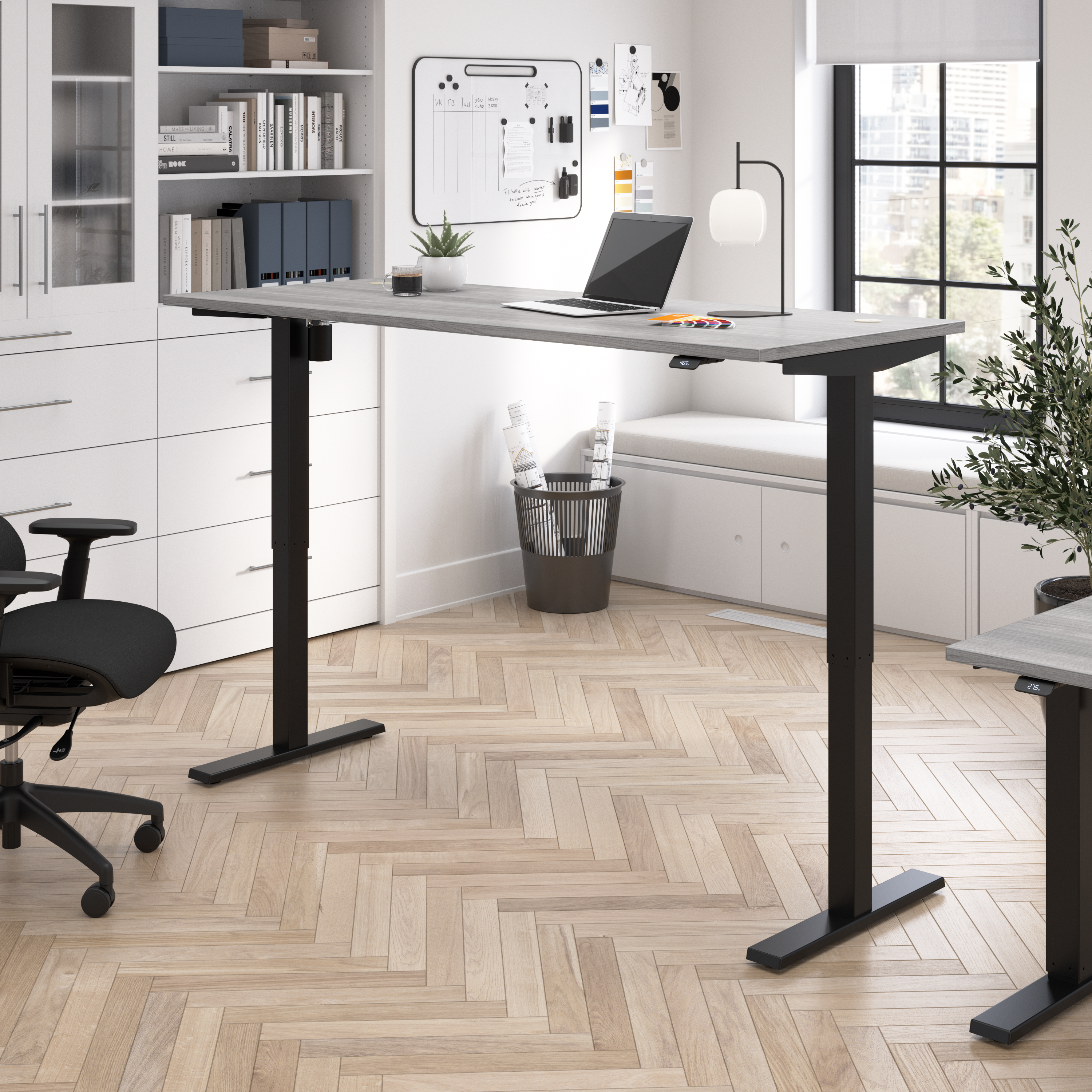 Shop Bush Business Furniture Move 40 Series 72W x 30D Electric Height Adjustable Standing Desk 01 M4S7230PGBK #color_platinum gray/black powder coat