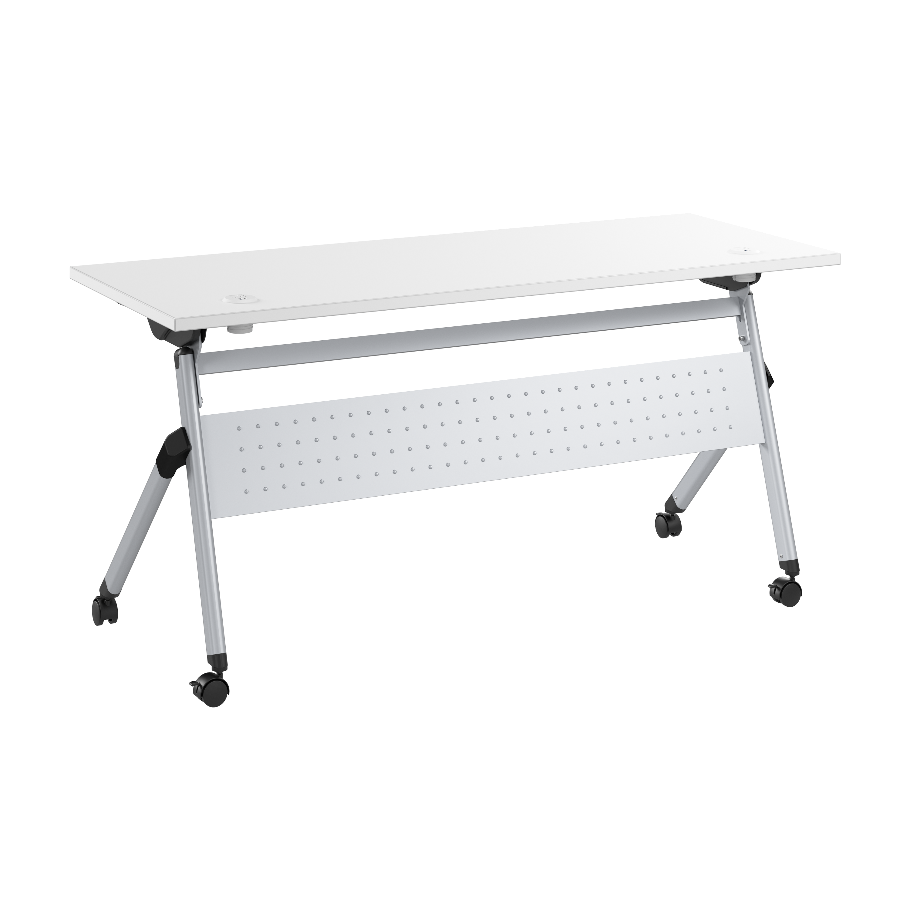 Shop Bush Business Furniture Envision 60W Folding Training Table with Powered Grommets 02 NVS009WH #color_white/cool gray metallic