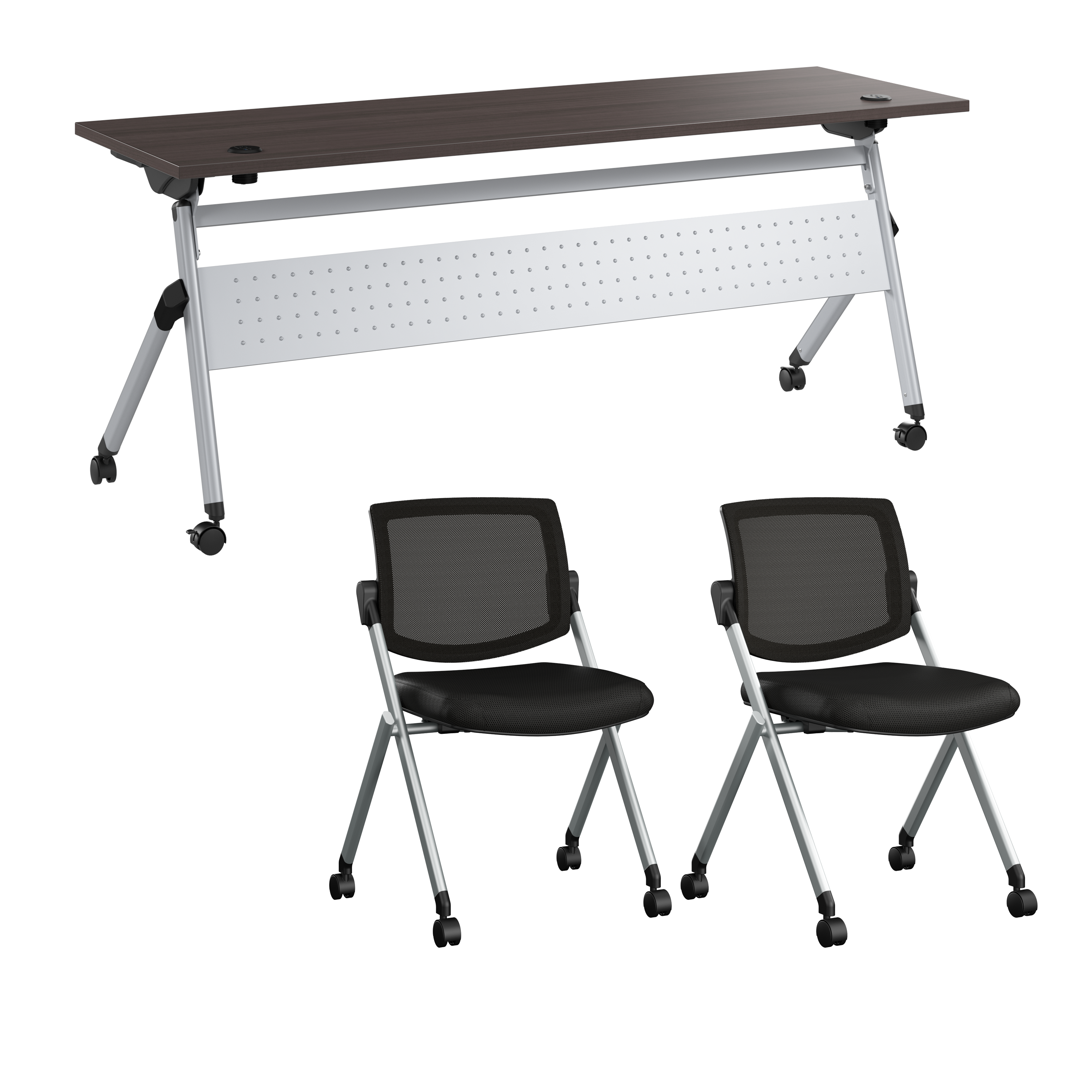 Shop Bush Business Furniture Envision 72W Folding Training Table with Powered Grommets and 2 Chairs 02 NVS008SG #color_storm gray/cool gray metallic