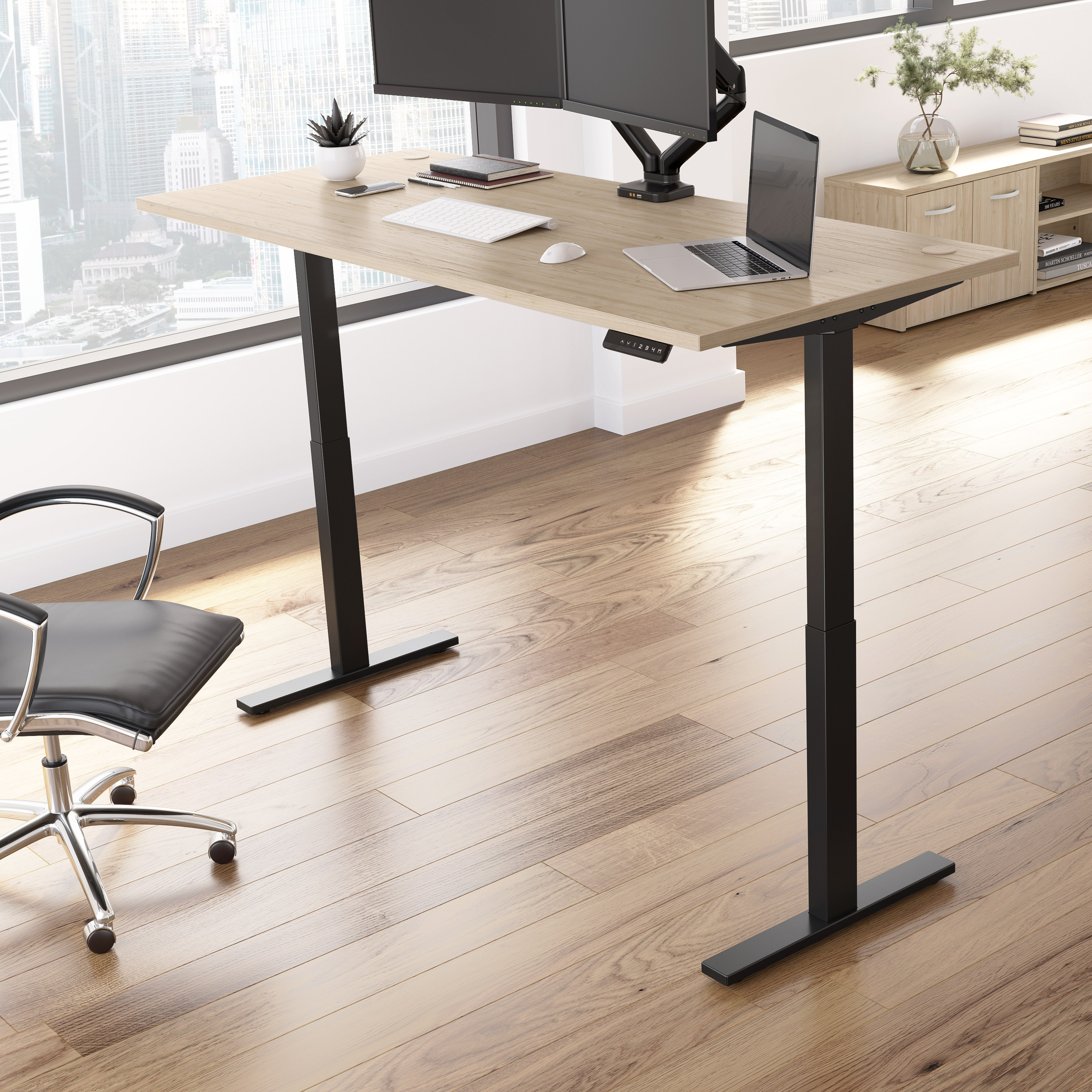 Shop Bush Business Furniture Move 60 Series 72W x 30D Electric Height Adjustable Standing Desk 01 M6S7230NEBK #color_natural elm/black powder coat