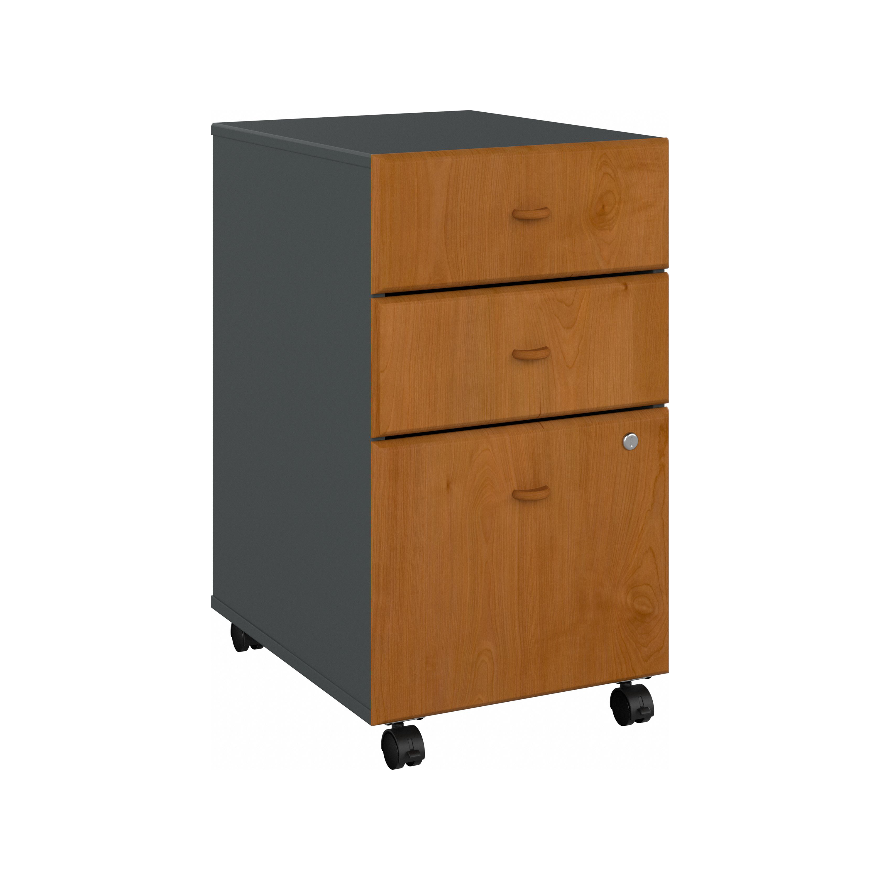 Shop Bush Business Furniture Series A 3 Drawer Mobile File Cabinet 02 WC57453PSU #color_natural cherry/slate