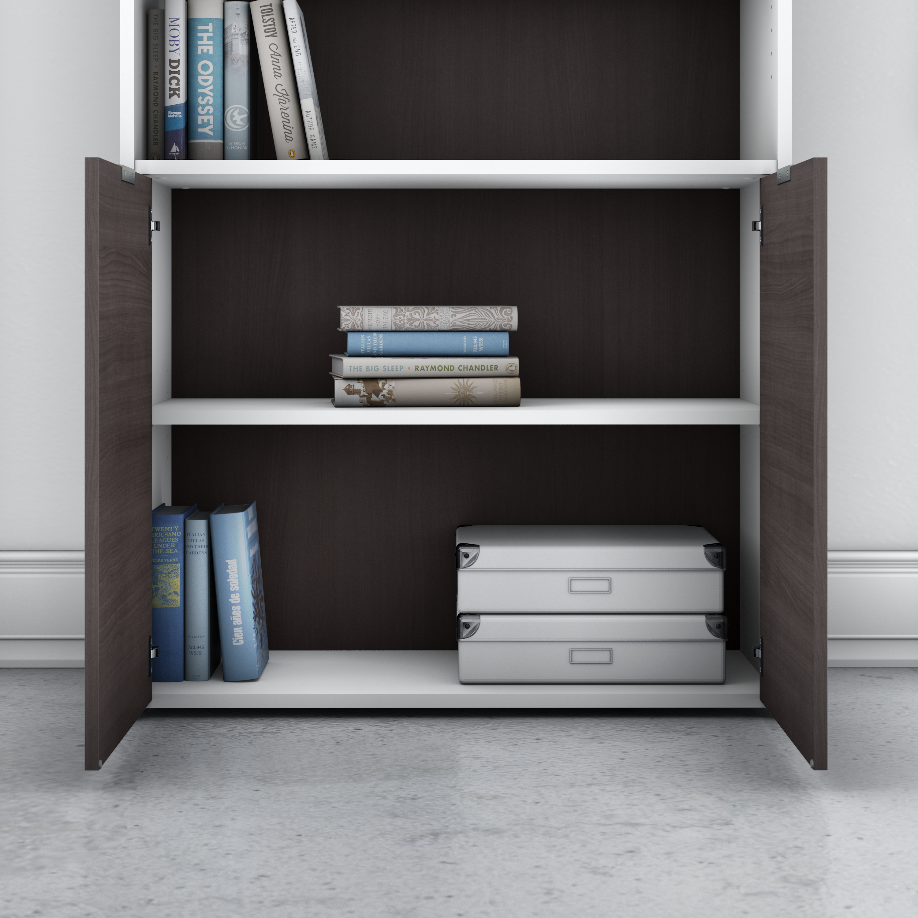 Shop Bush Business Furniture Jamestown 5 Shelf Bookcase with Doors 07 JTB136SGWH #color_storm gray/white