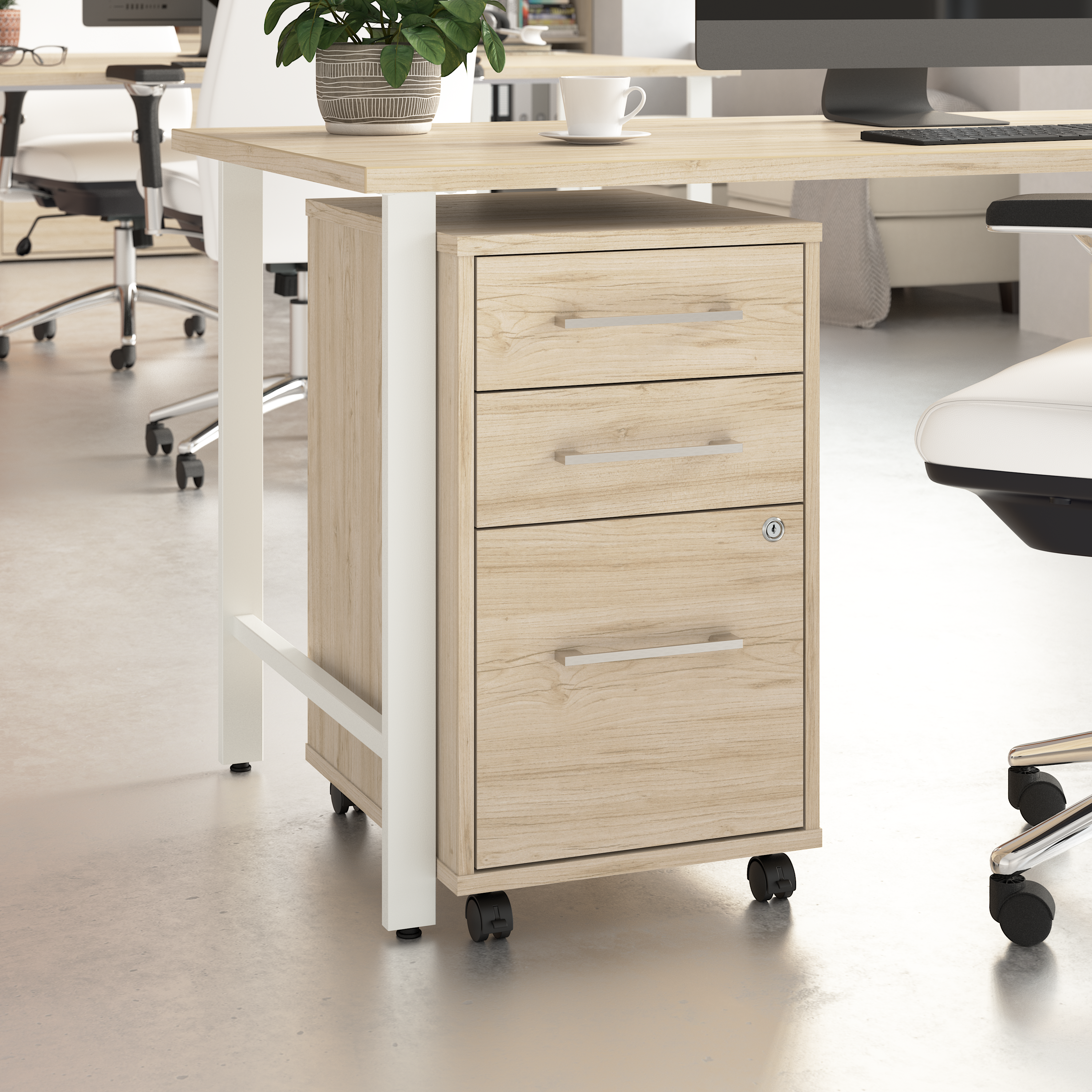 Shop Bush Business Furniture Hustle 3 Drawer Mobile File Cabinet 01 HUF116NE #color_natural elm