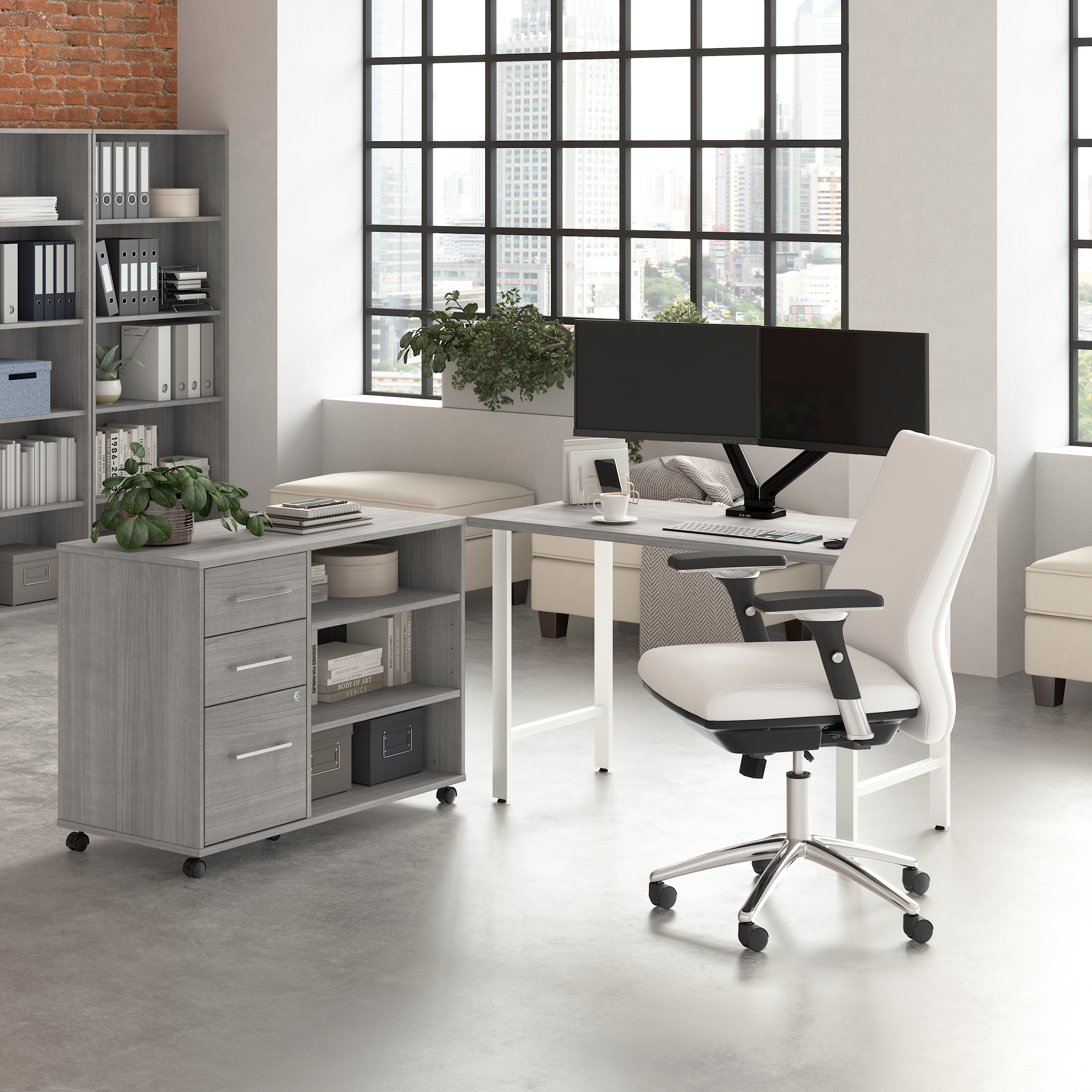 Shop Bush Business Furniture Hustle 48W x 24D Computer Desk and Storage Cabinet with Drawers and Shelves 01 HUS007PG #color_platinum gray