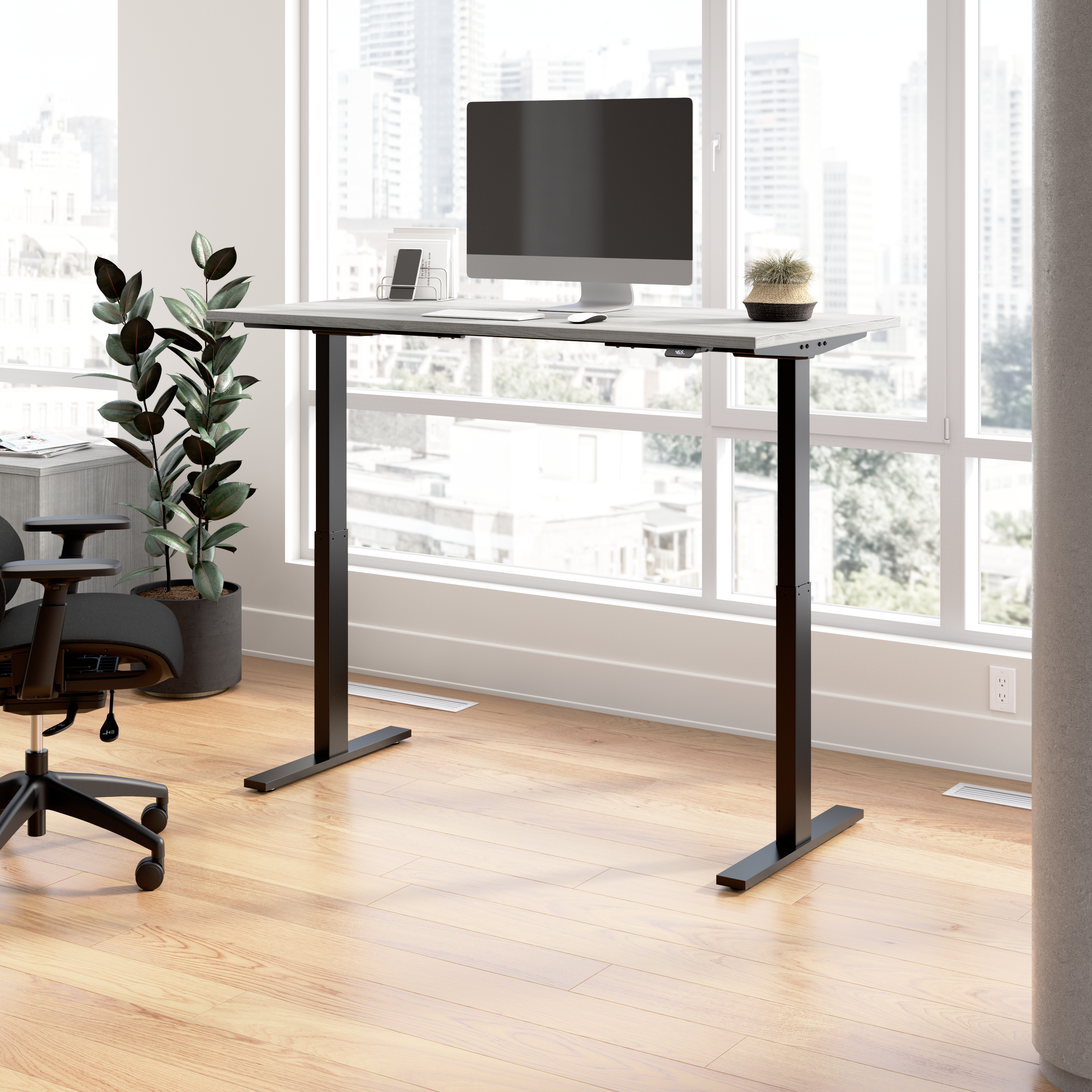 Shop Bush Business Furniture Move 60 Series 60W x 30D Electric Height Adjustable Standing Desk 01 M6S6030PGBK #color_platinum gray/black powder coat