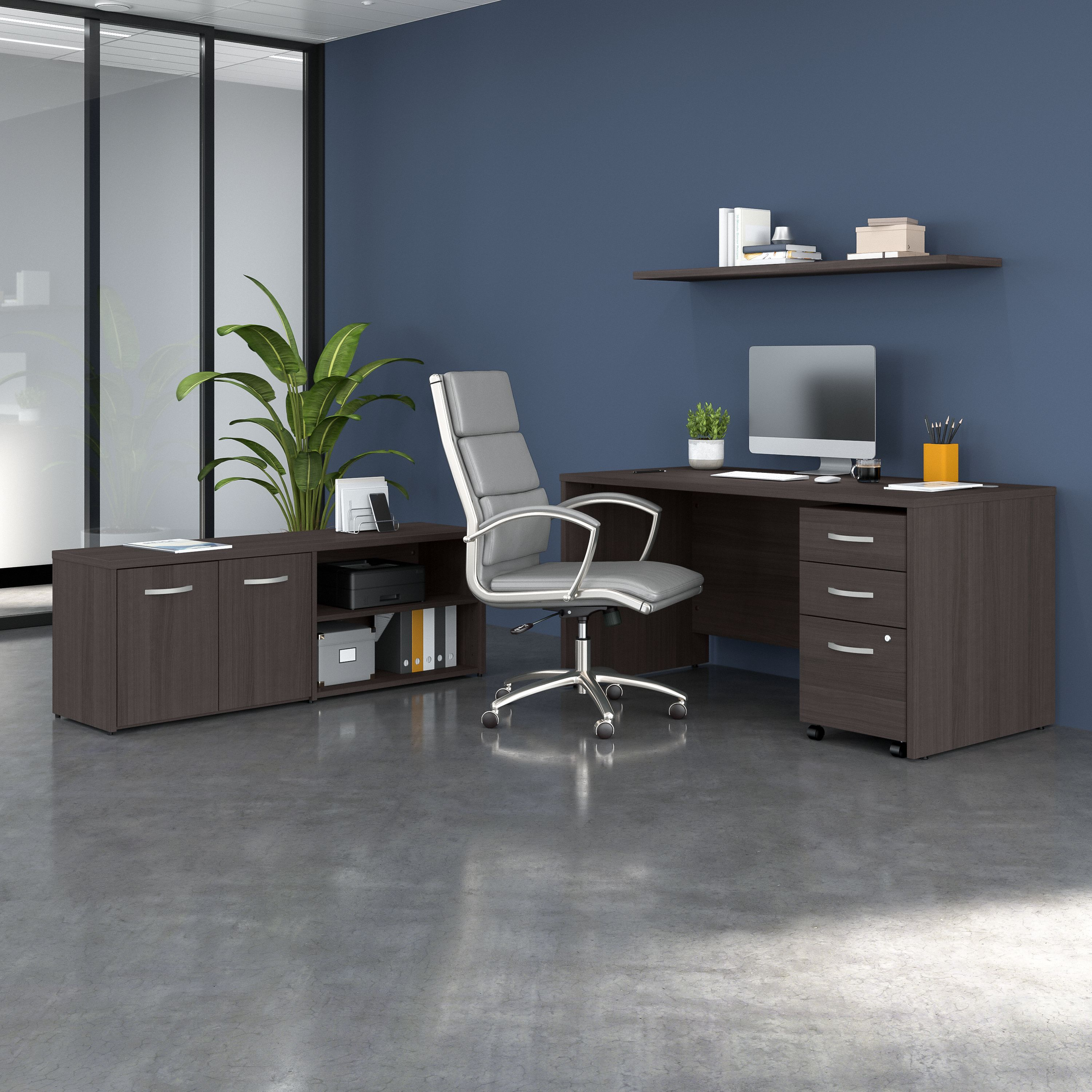 Shop Bush Business Furniture Studio C 60W x 30D Office Desk with Storage Return and Mobile File Cabinet 01 STC042SGSU #color_storm gray