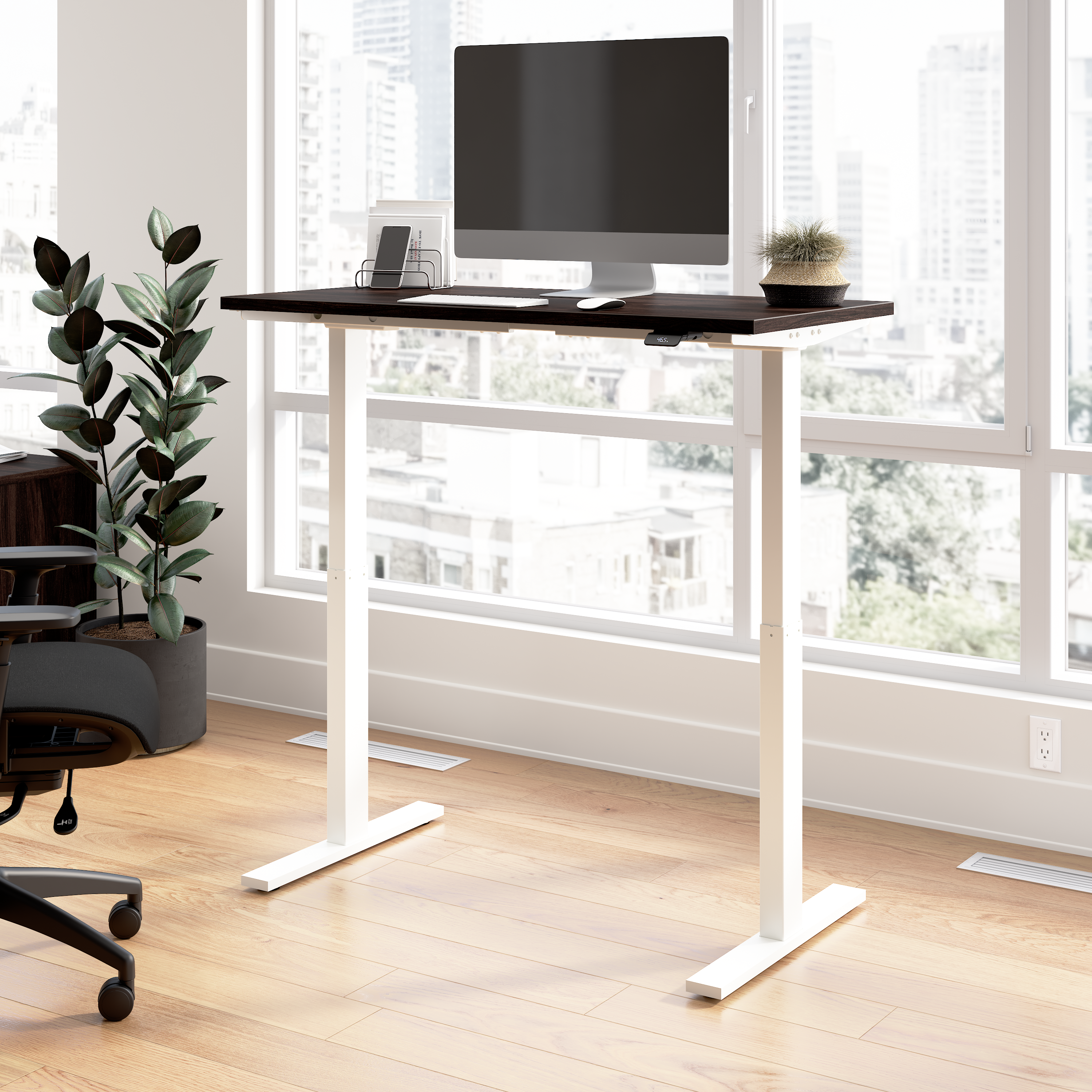 Shop Bush Business Furniture Move 60 Series 48W x 24D Electric Height Adjustable Standing Desk 01 M6S4824BWWK #color_black walnut/white powder coat