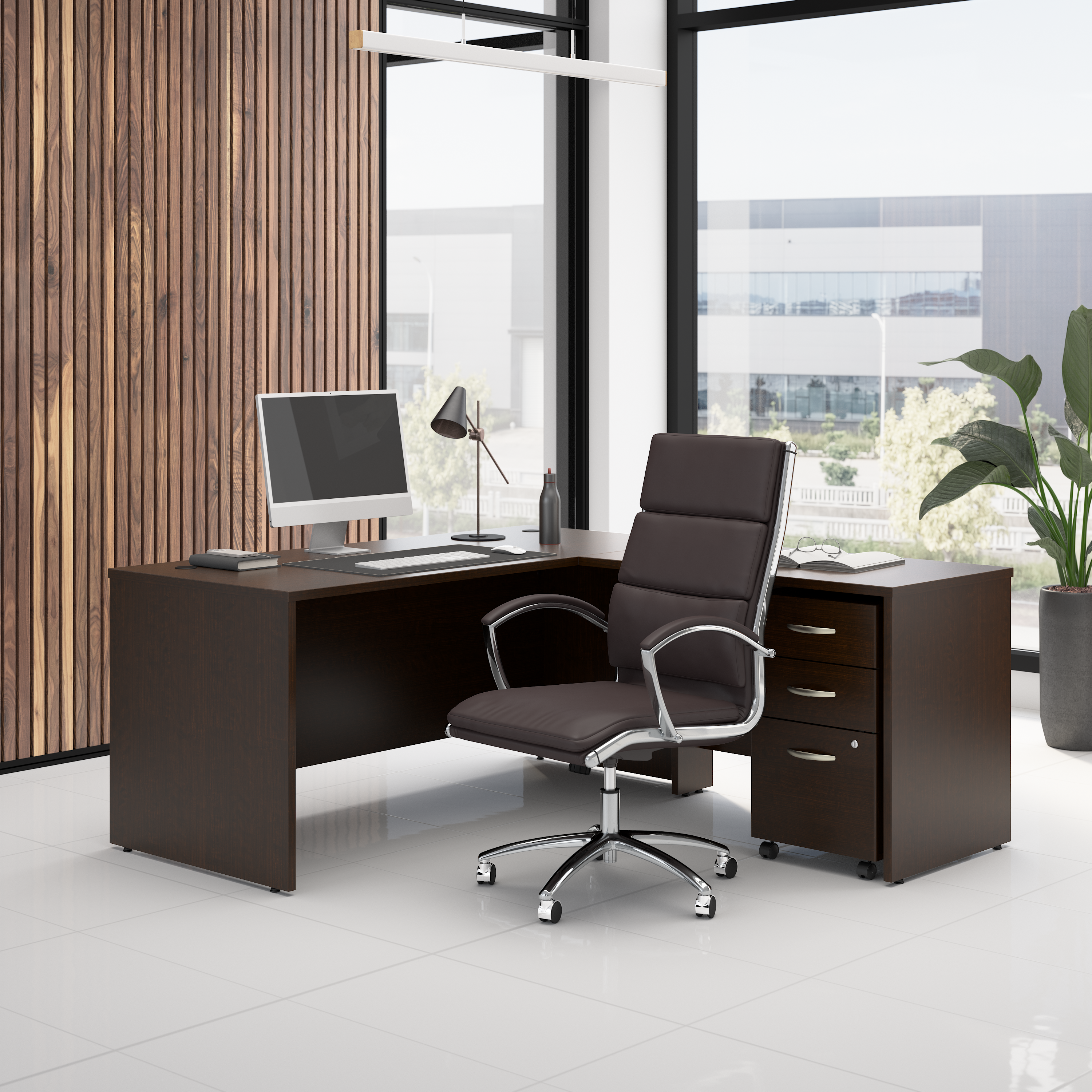 Shop Bush Business Furniture Series C 66W L Shaped Desk with 42W Return and Mobile File Cabinet 01 SRC165MRSU #color_mocha cherry