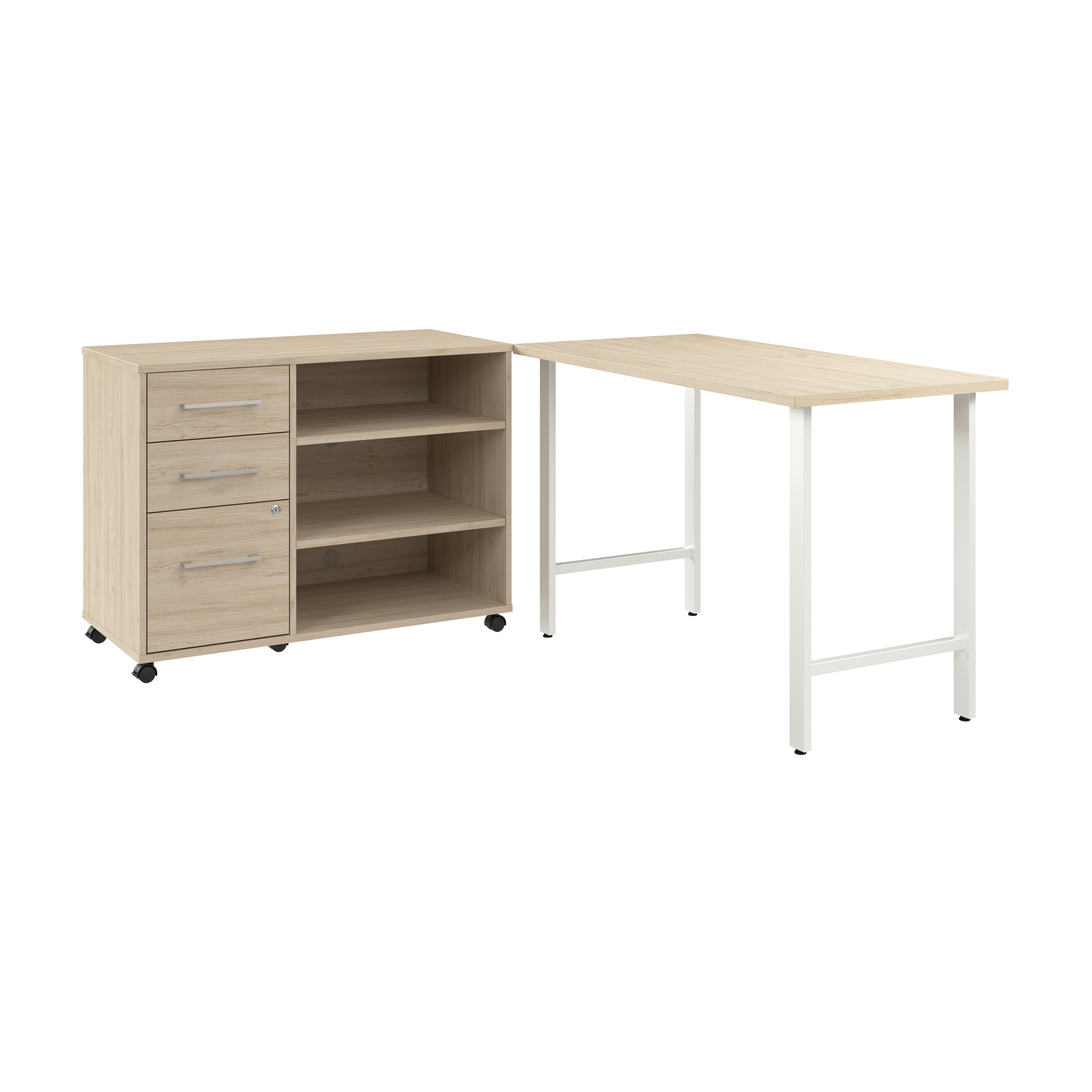 Shop Bush Business Furniture Hustle 48W x 24D Computer Desk and Storage Cabinet with Drawers and Shelves 02 HUS007NE #color_natural elm