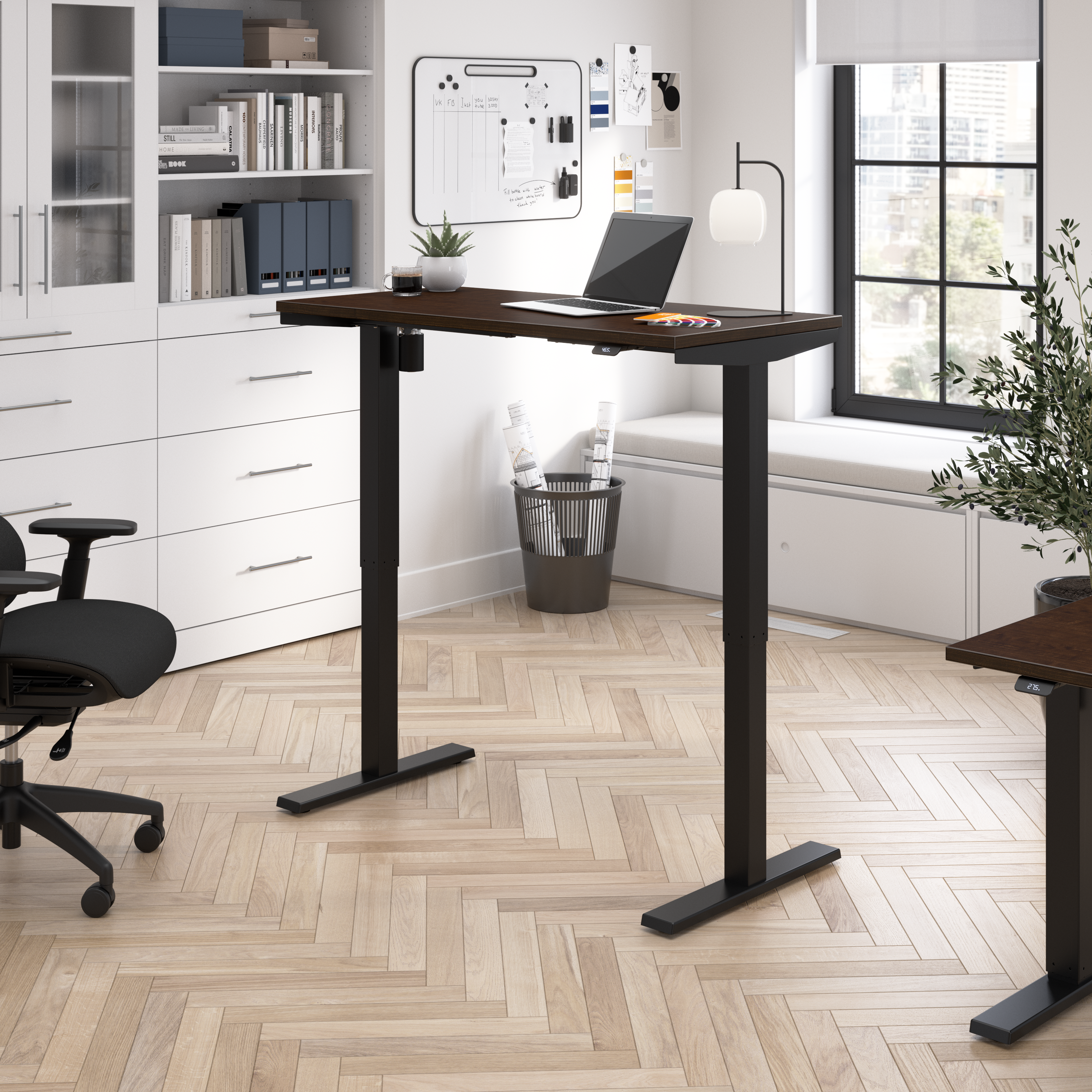 Shop Bush Business Furniture Move 40 Series 48W x 24D Electric Height Adjustable Standing Desk 01 M4S4824MRBK #color_mocha cherry/black powder coat