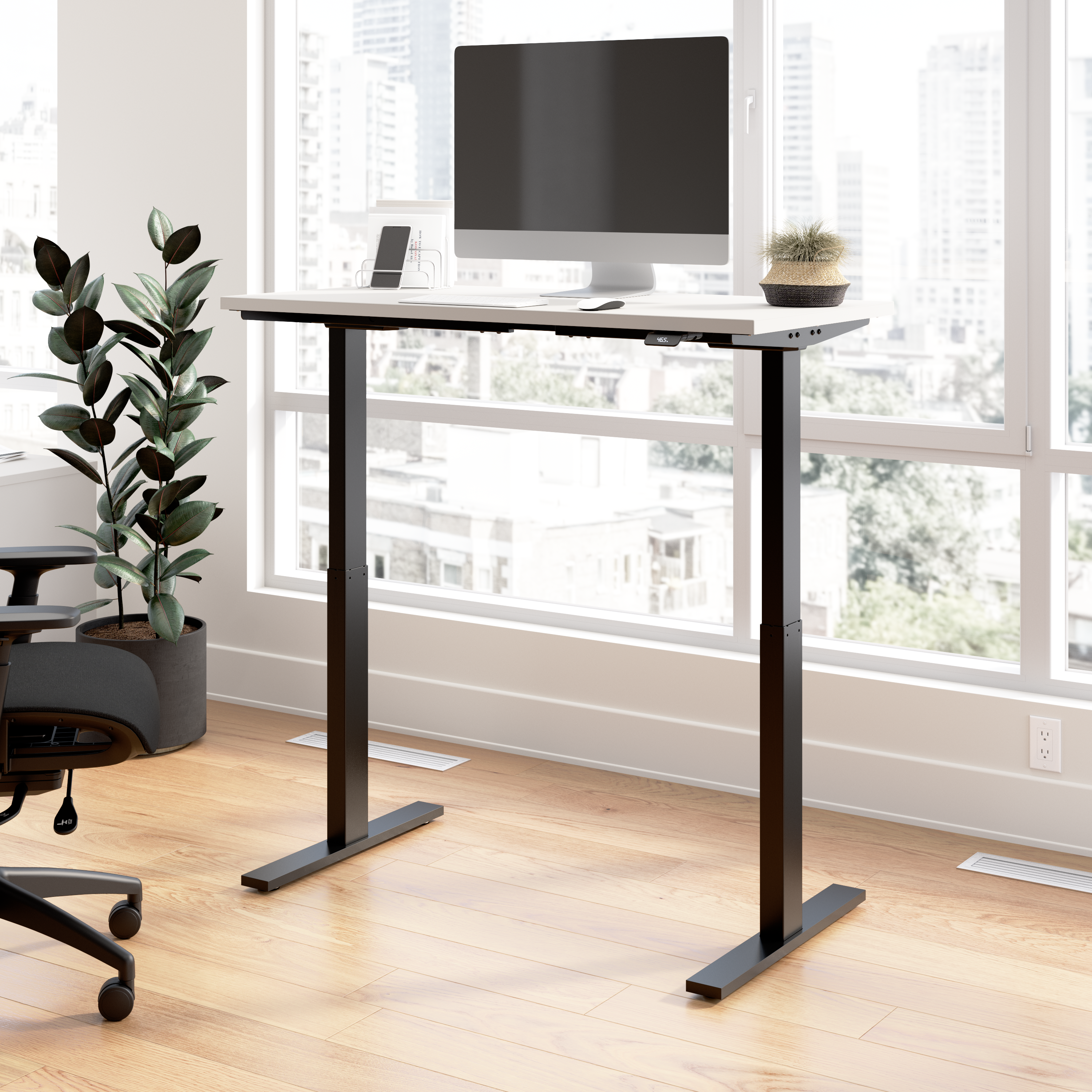 Shop Bush Business Furniture Move 60 Series 48W x 24D Electric Height Adjustable Standing Desk 01 M6S4824WHBK #color_white/black powder coat