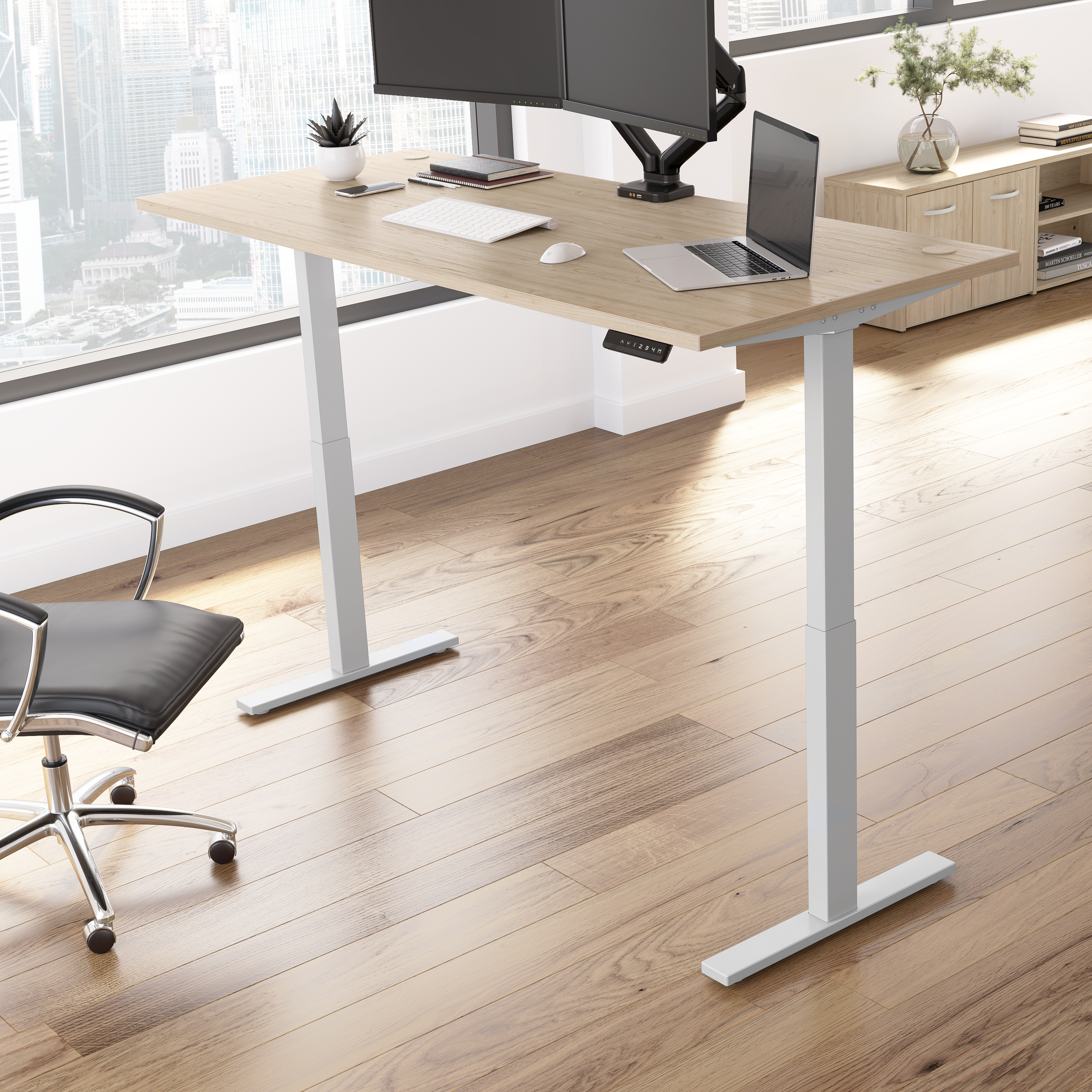 Shop Bush Business Furniture Move 60 Series 72W x 30D Electric Height Adjustable Standing Desk 01 M6S7230NESK #color_natural elm/cool gray metallic