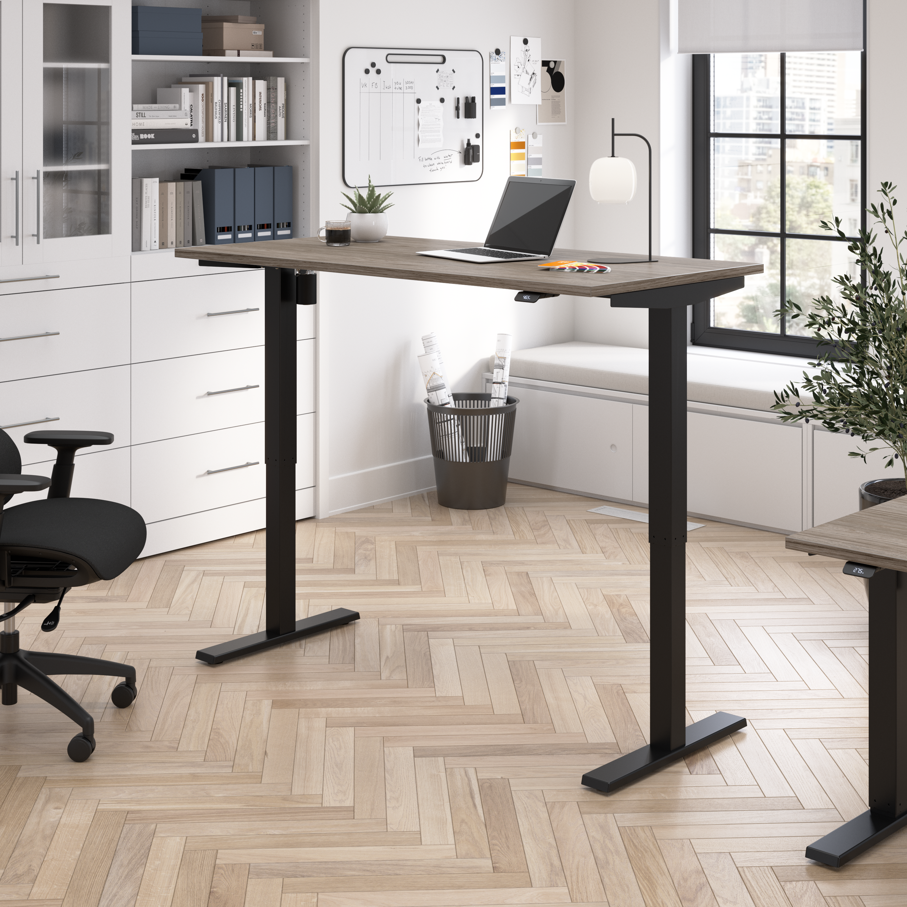 Shop Bush Business Furniture Move 40 Series 60W x 30D Electric Height Adjustable Standing Desk 01 M4S6030MHBK #color_modern hickory/black powder coat