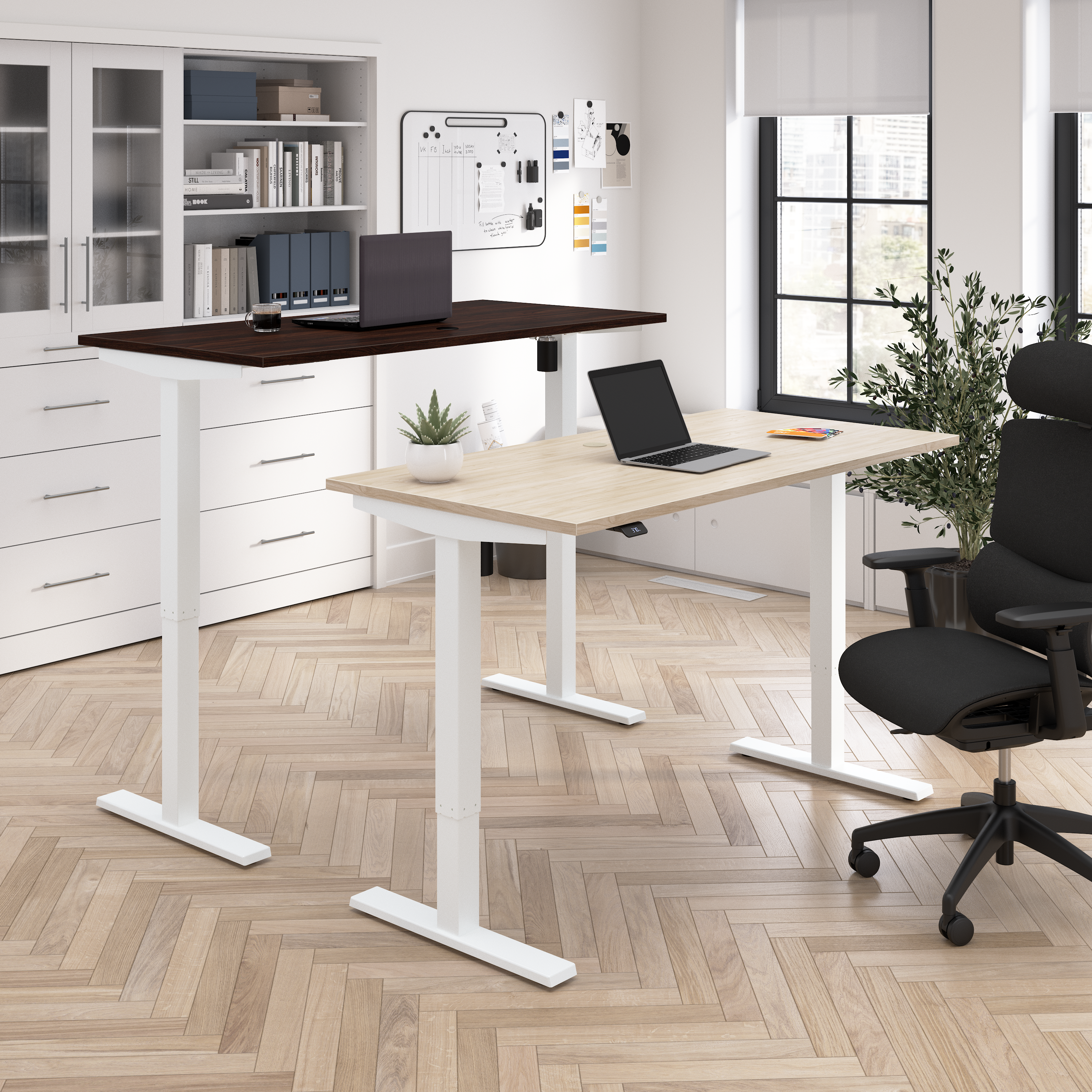 Shop Bush Business Furniture Move 40 Series 72W x 30D Electric Height Adjustable Standing Desk 03 M4S7230BWWK #color_black walnut/white powder coat