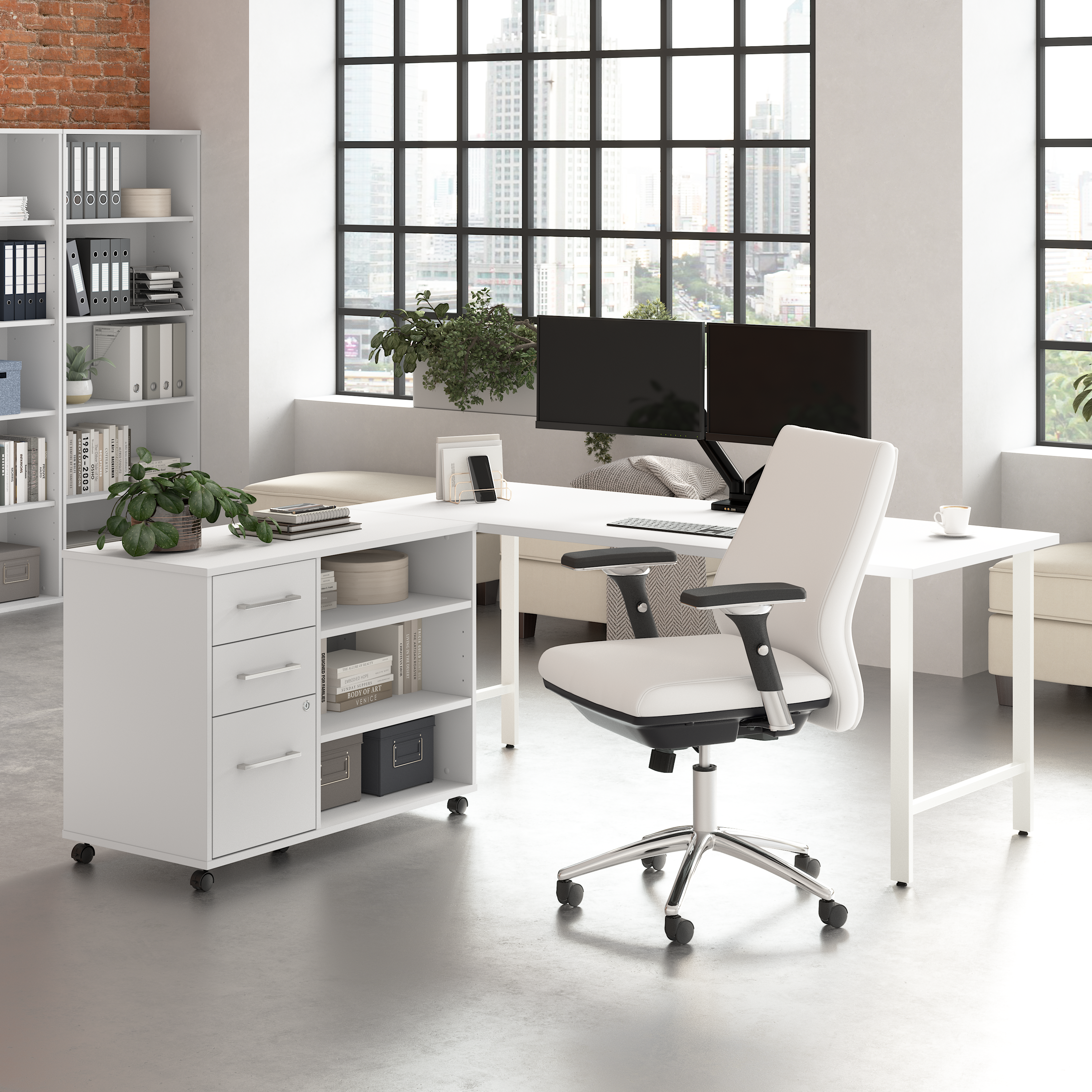 Shop Bush Business Furniture Hustle 72W x 30D Computer Desk and Storage Cabinet with Drawers and Shelves 01 HUS010WH #color_white