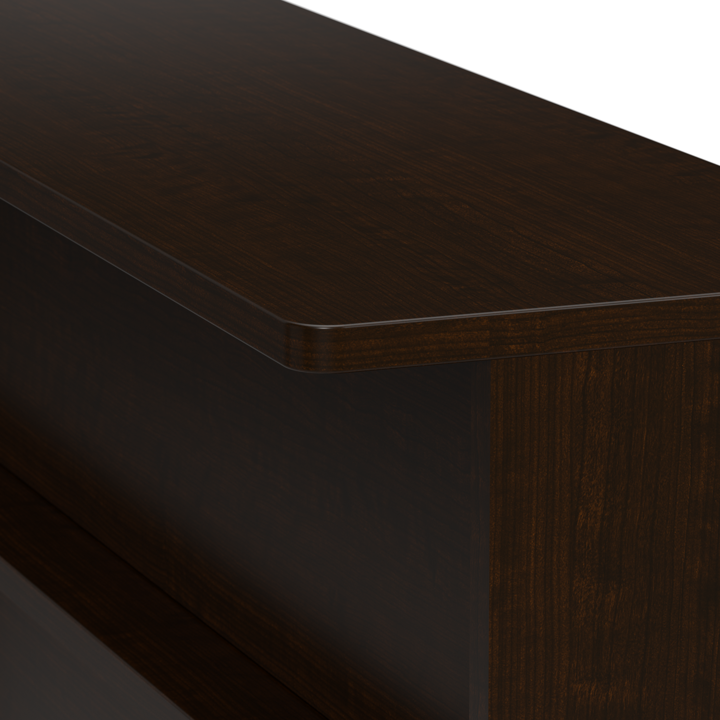 Shop Bush Business Furniture Arrive 60W x 72D L Shaped Reception Desk with Shelf 08 ARV003MR #color_mocha cherry