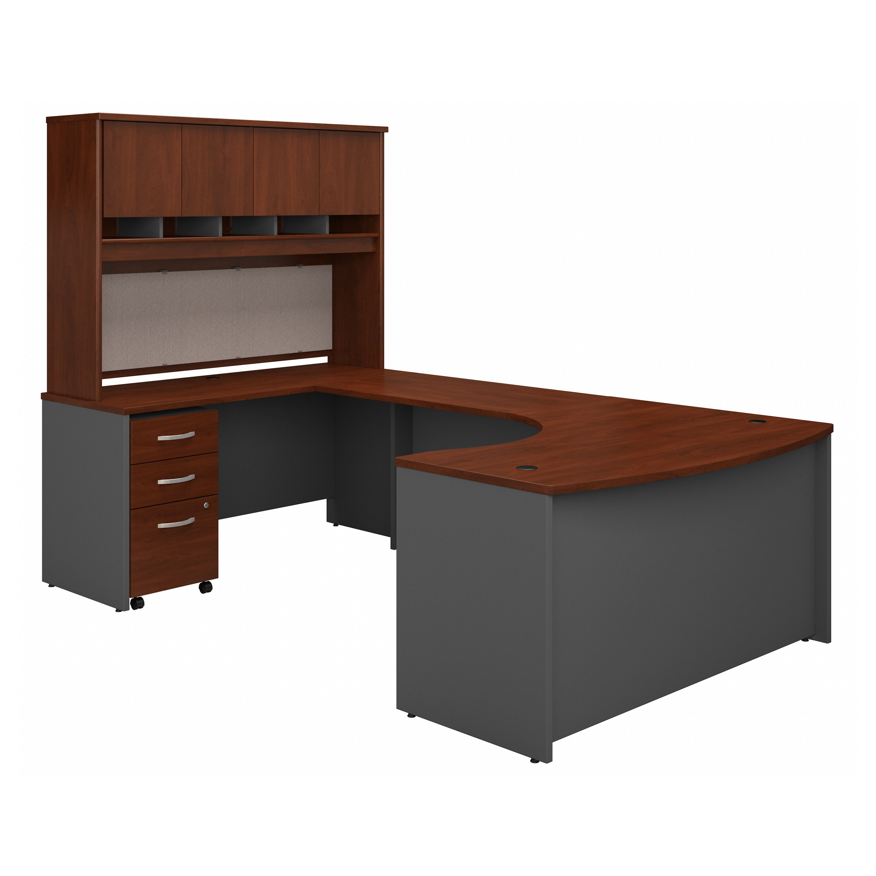 Shop Bush Business Furniture Series C 60W Left Handed Bow Front U Shaped Desk with Hutch and Storage 02 SRC093HCSU #color_hansen cherry/graphite gray