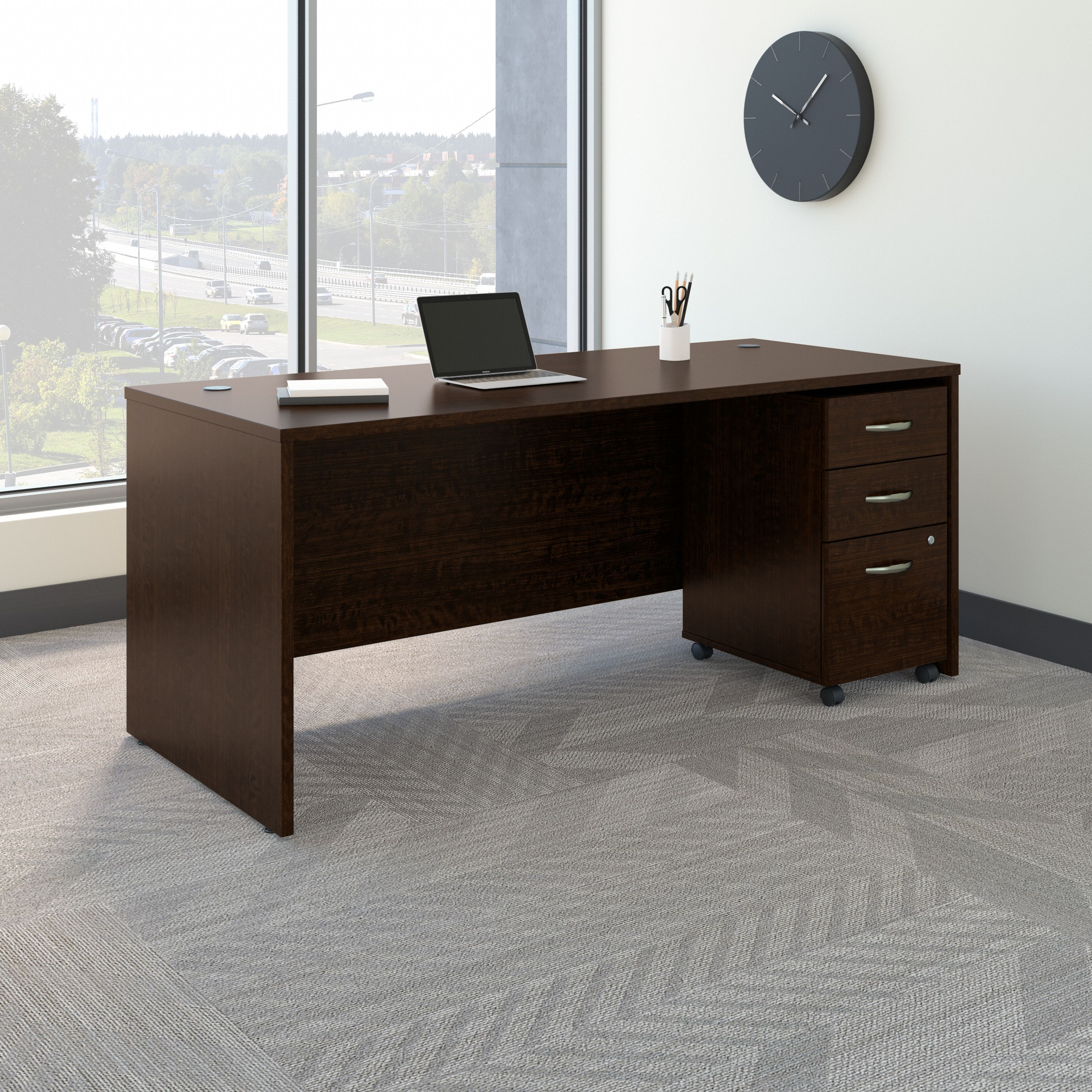 Shop Bush Business Furniture Series C 72W x 30D Office Desk with Mobile File Cabinet 01 SRC113MRSU #color_mocha cherry