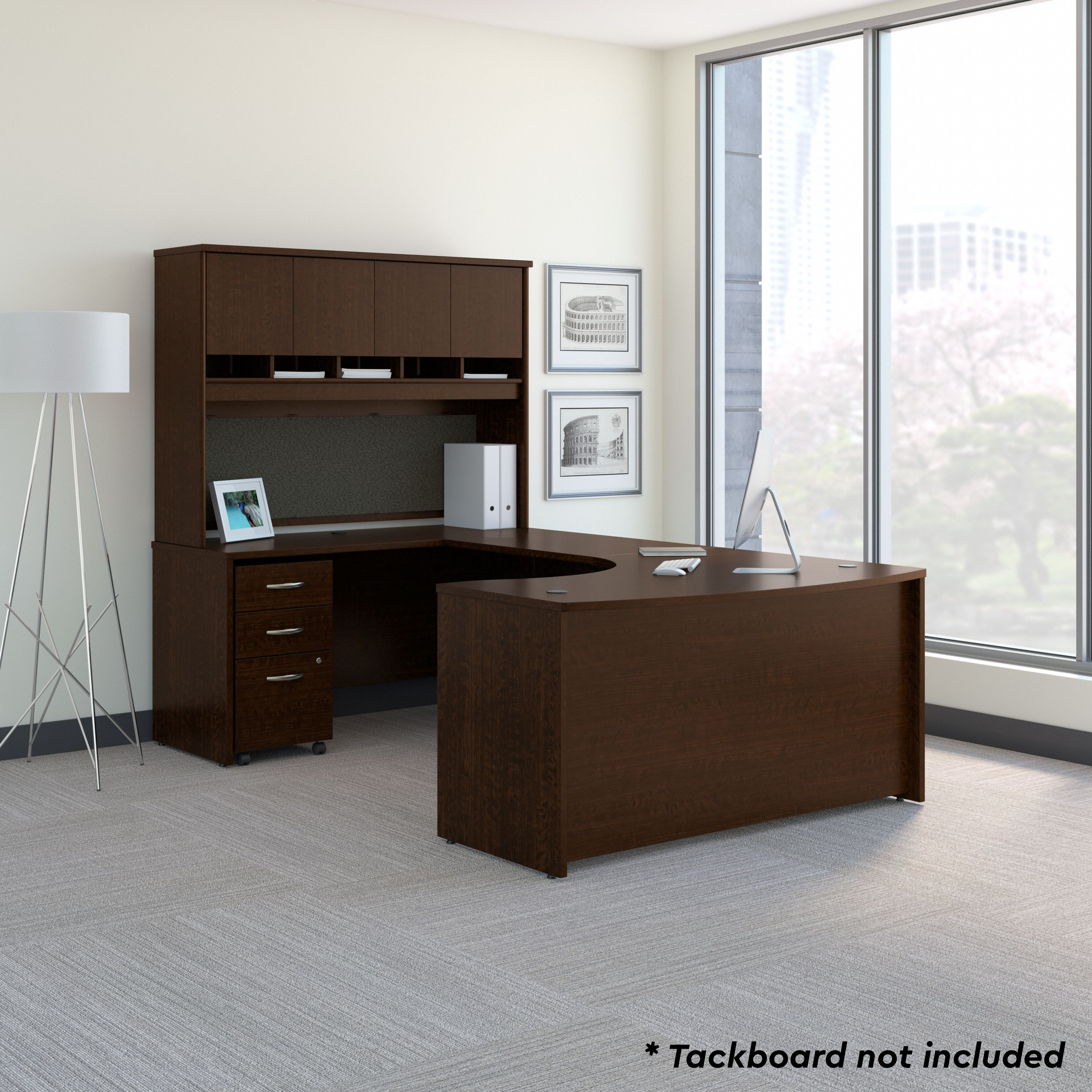 Shop Bush Business Furniture Series C 60W Left Handed Bow Front U Shaped Desk with Hutch and Storage 01 SRC093MRSU #color_mocha cherry