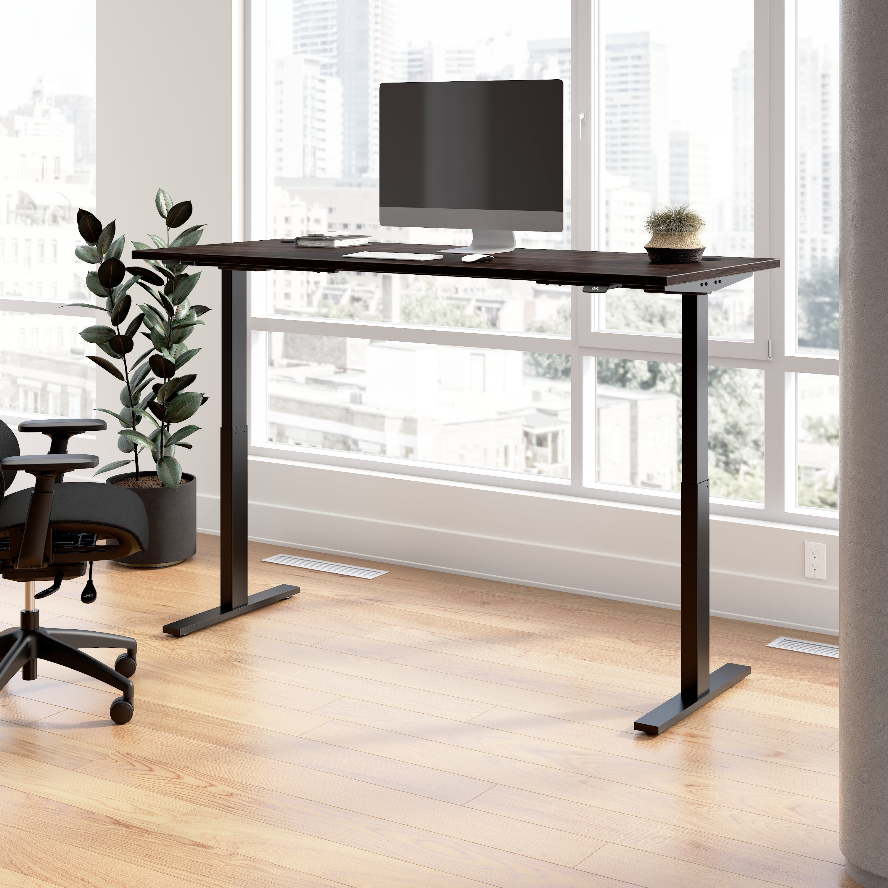 Shop Bush Business Furniture Move 60 Series 72W x 30D Electric Height Adjustable Standing Desk 01 M6S7230BWBK #color_black walnut/black powder coat