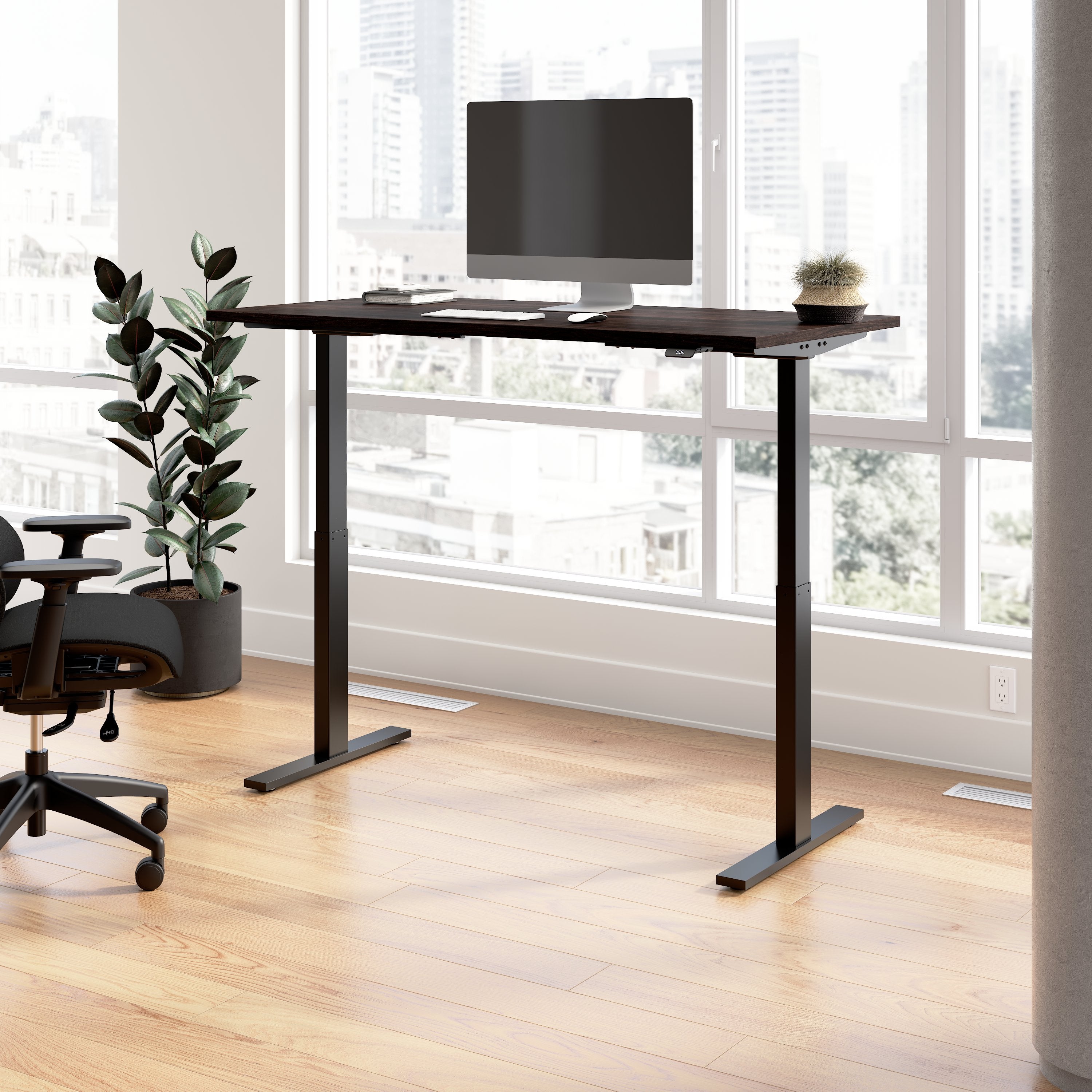 Shop Bush Business Furniture Move 60 Series 60W x 30D Electric Height Adjustable Standing Desk 01 M6S6030BWBK #color_black walnut/black powder coat